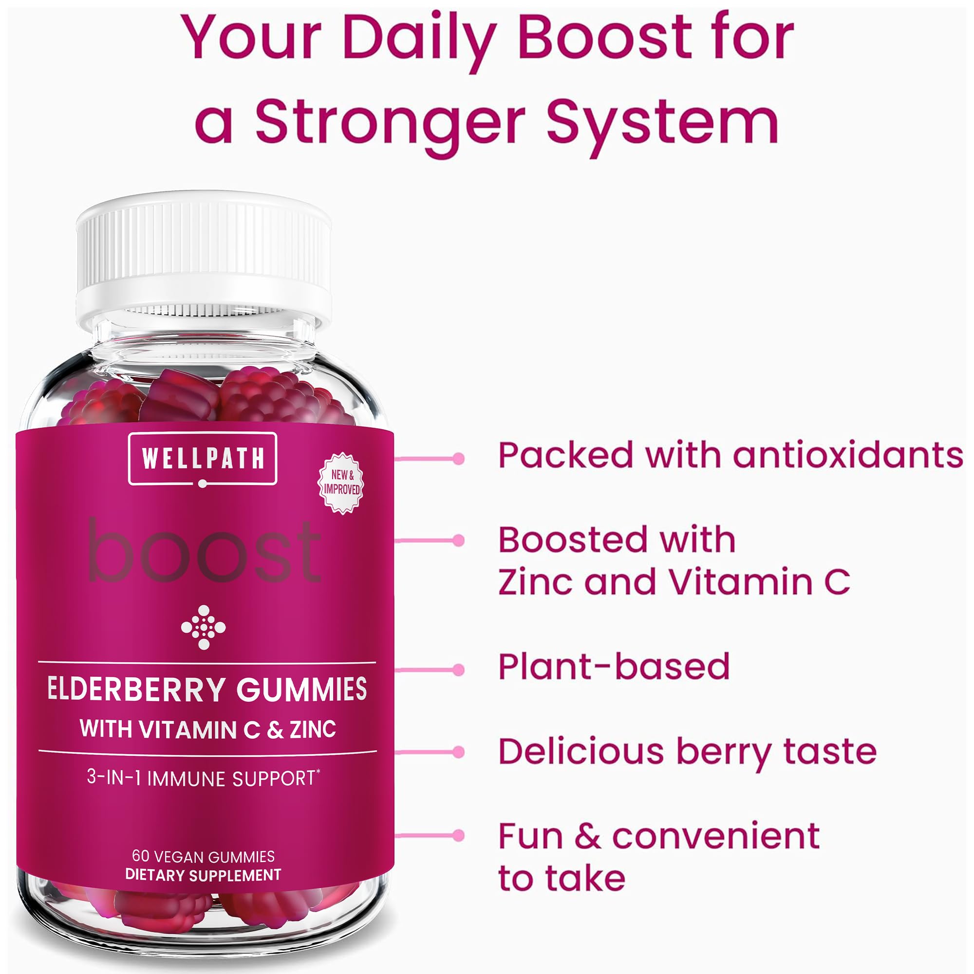 Foto 4 pulgar | Gomitas De Saúco Wellpath Boost Con Zinc Y Vitamina C, 60 Unidades - Venta Internacional.