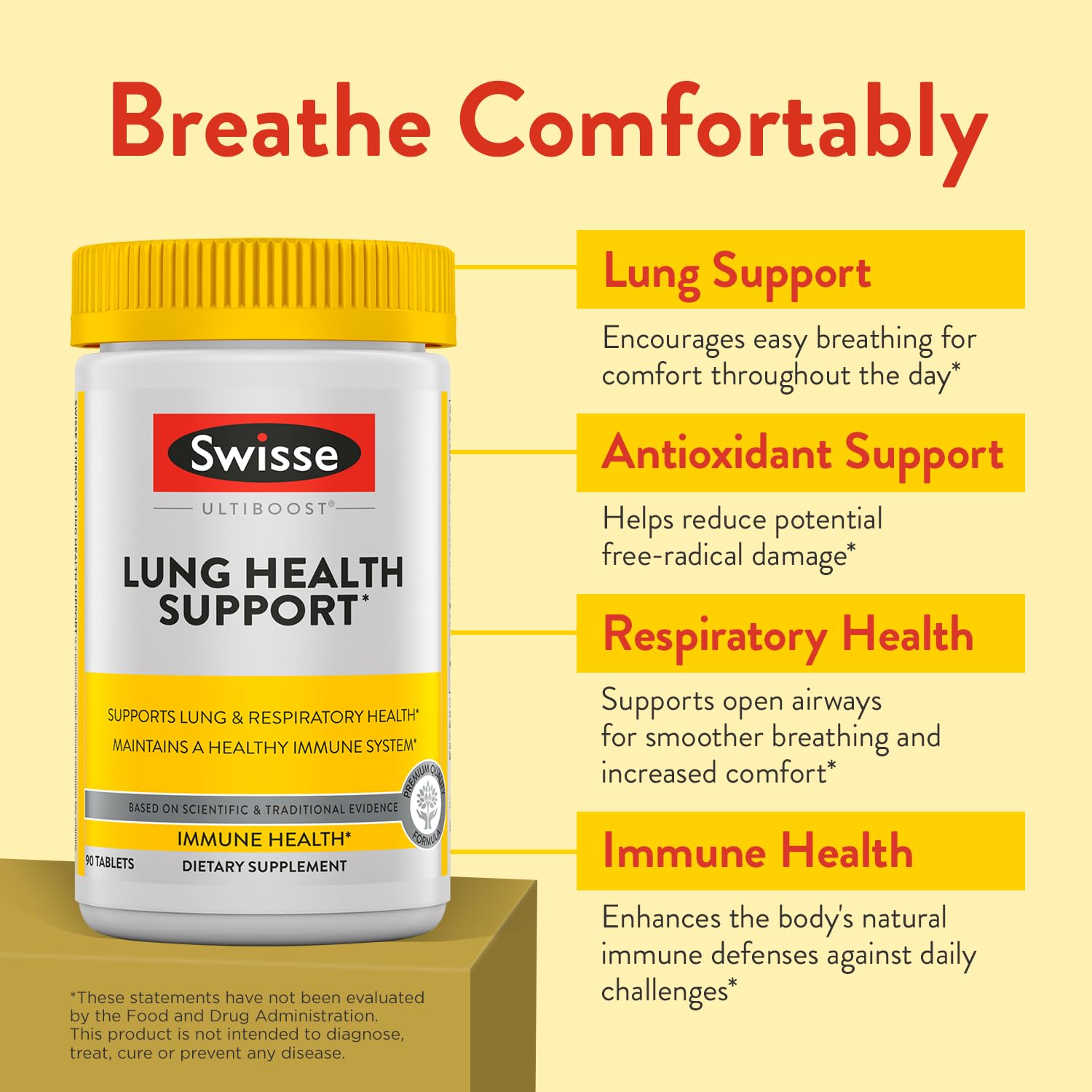 Foto 2 | Suplemento Swisse Lung Health Apoya La Función Pulmonar 90 Comprimidos - Venta Internacional.