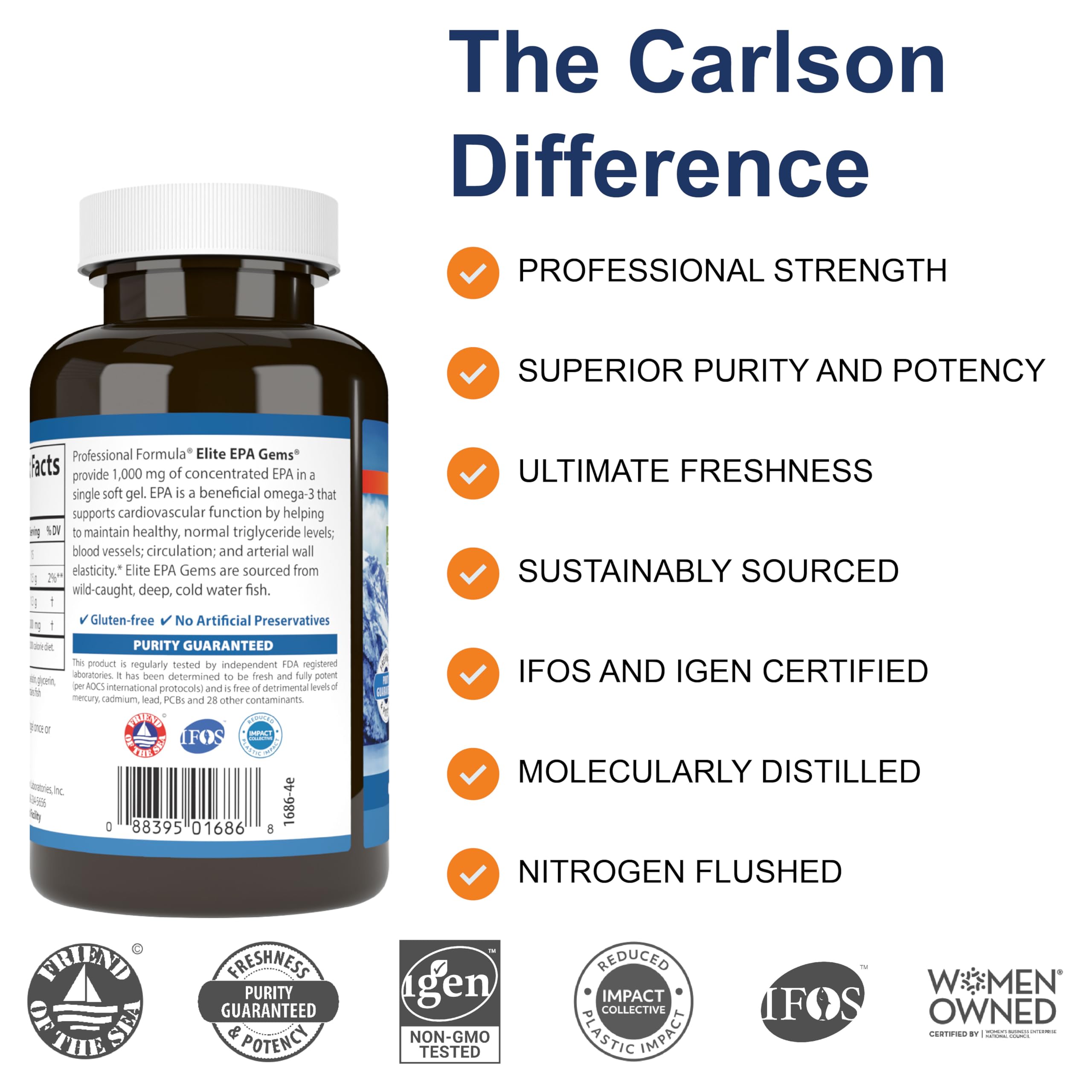 Foto 2 | Suplemento de Aceite De Pescado Carlson Elite Epa Gems 1000 Mg 60 Cápsulas Blandas - Venta Internacional