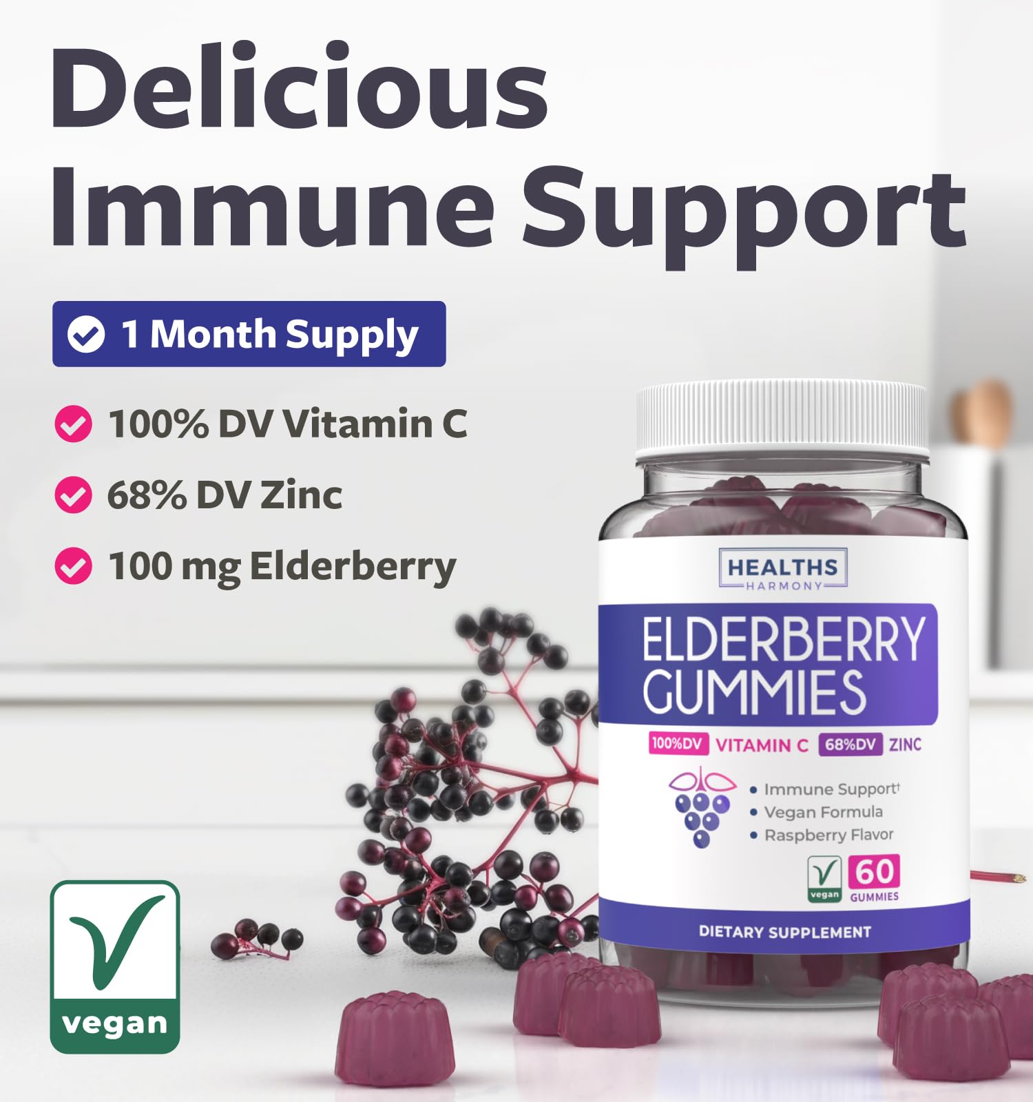 Foto 2 | Gomitas de Saúco Healths Harmony Con Vitamina C Y Zinc 60 Unidades - Venta Internacional
