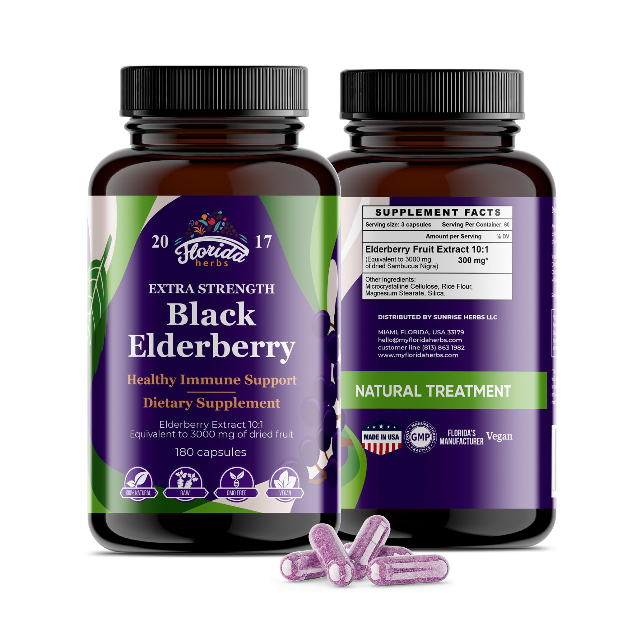 Suplemento Florida Herbs, Cápsulas De Saúco Negro, 180 Unidades - Venta Internacional.