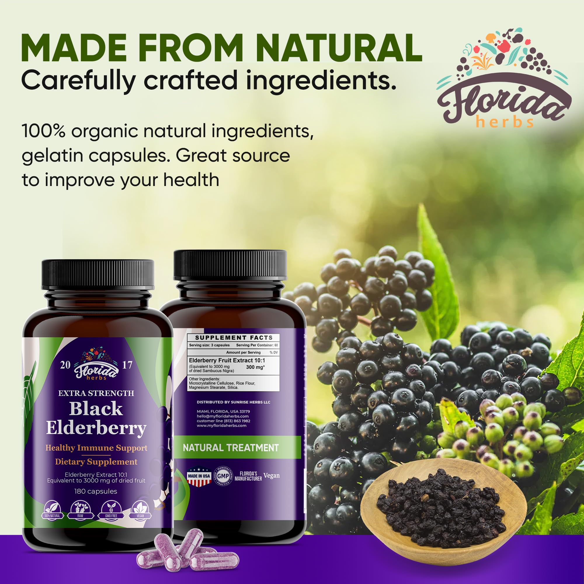 Foto 2 | Suplemento Florida Herbs, Cápsulas De Saúco Negro, 180 Unidades - Venta Internacional.