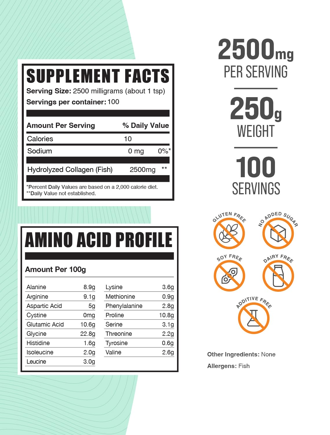 Foto 3 pulgar | Suplemento De Colágeno Bulksupplements.com Marine 2500 Mg 250 G - Venta Internacional.