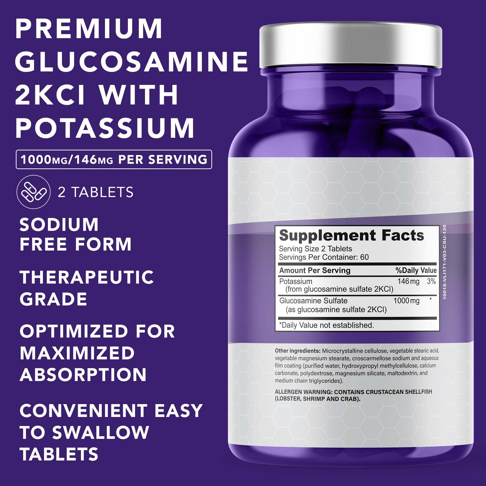 Foto 3 pulgar | Suplemento de Apoyo Articular Plant.O Nutrition Sulfato de Glucosamina 120 Tabletas - Venta Internacional