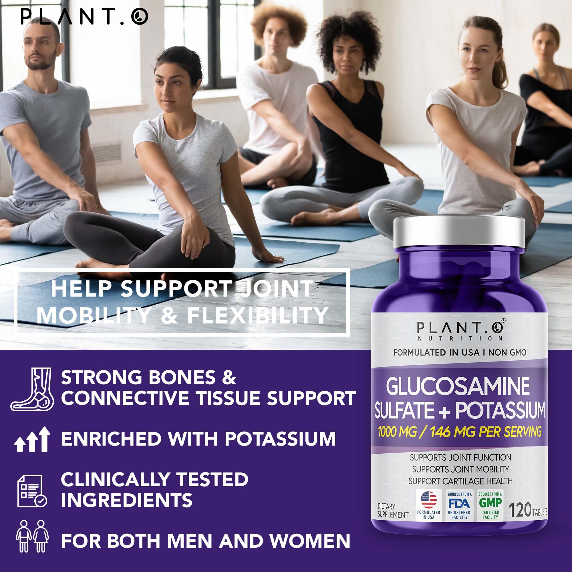 Foto 4 | Suplemento de Apoyo Articular Plant.O Nutrition Sulfato de Glucosamina 120 Tabletas - Venta Internacional