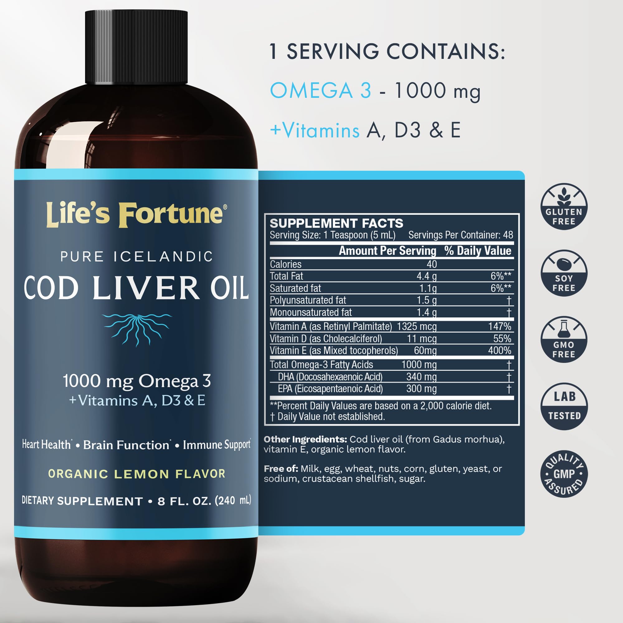 Foto 3 pulgar | Suplemento de Aceite De Hígado De Bacalao Orgánico Life's Fortune 240 Ml - Venta Internacional