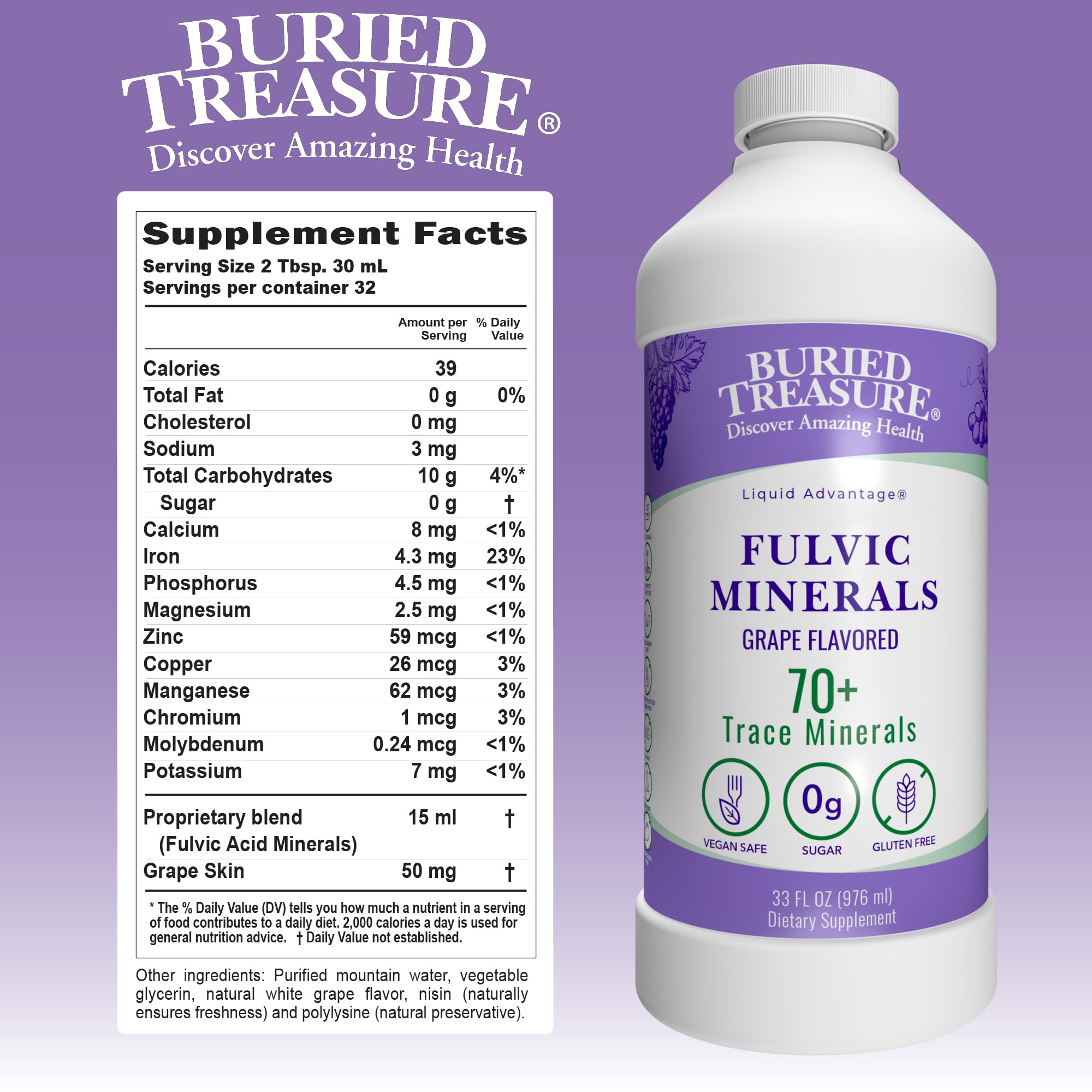 Foto 5 pulgar | Mineral Drops Buried Treasure Fulvic Minerals Uva 960 ml - Venta Internacional