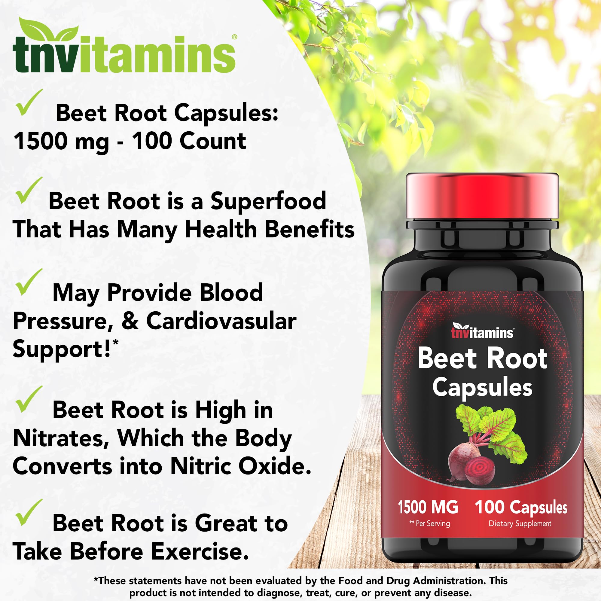 Foto 4 pulgar | Suplemento Tnvitamins Raíz de Remolacha 1500 Mg 100 Cápsulas - Venta Internacional