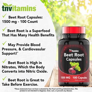 Foto 3 | Suplemento Tnvitamins Raíz de Remolacha 1500 Mg 100 Cápsulas - Venta Internacional