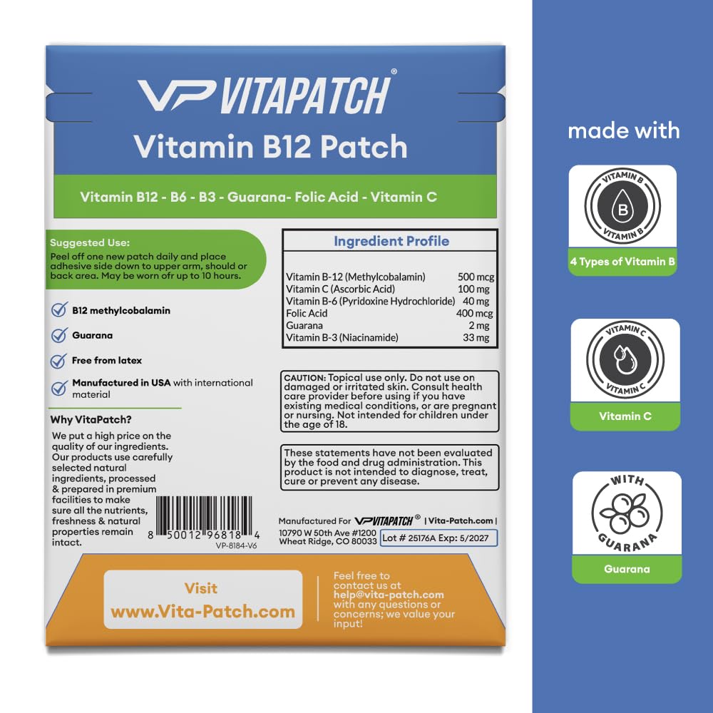 Foto 3 pulgar | Parche De Vitamina B12 Vitapatch Energy Plus 30 Parches - Venta Internacional.