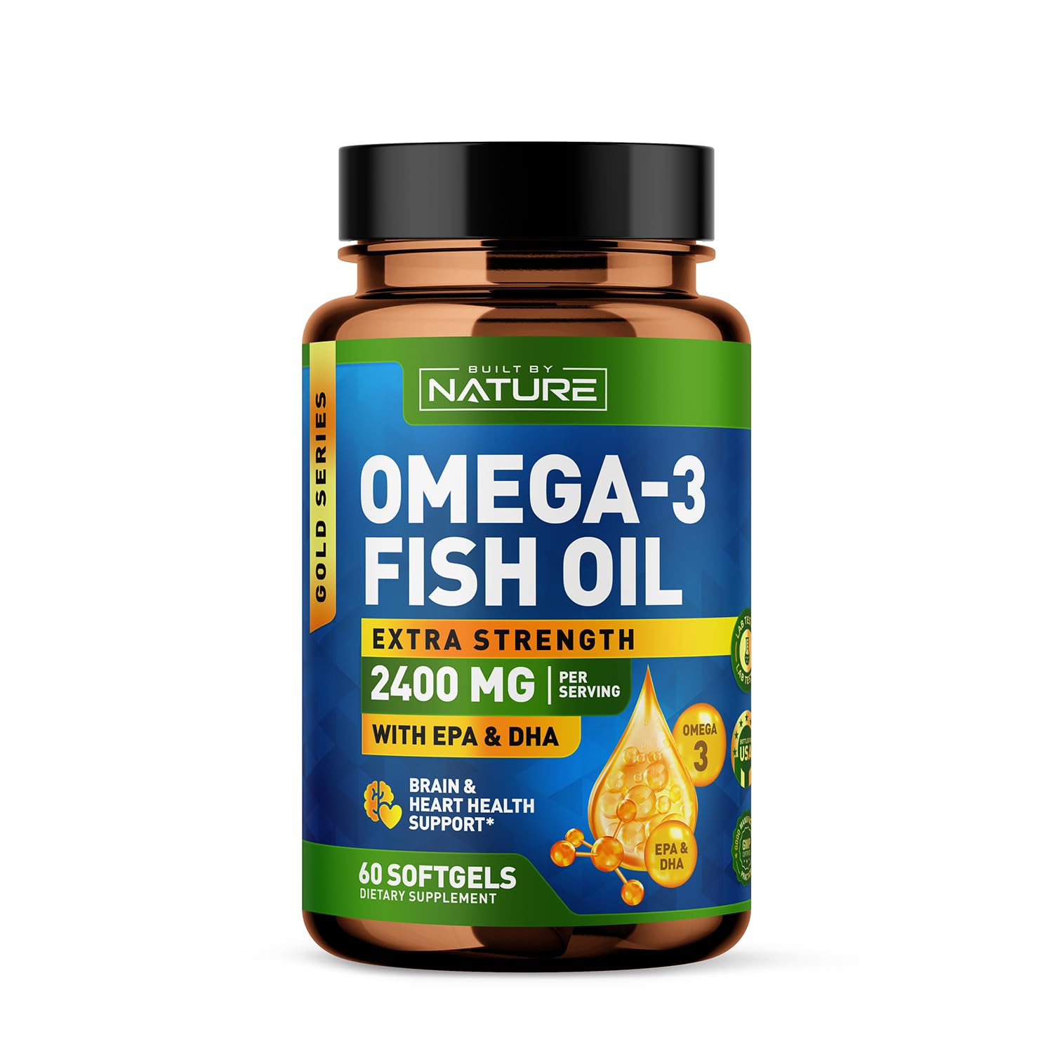 Foto 2 pulgar | Suplemento De Aceite De Pescado Omega 3 Built By Nature 2400 Mg 60 Cápsulas Blandas - Venta Internacional.