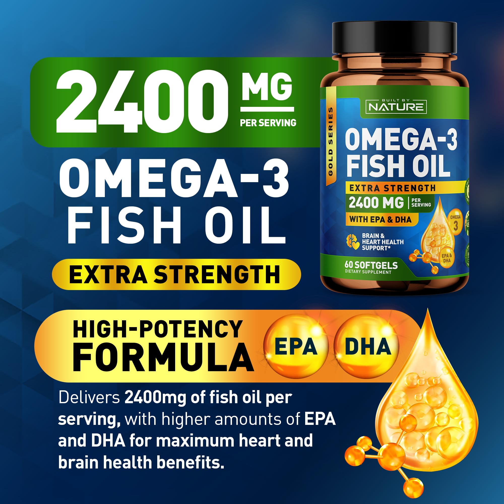 Foto 3 pulgar | Suplemento De Aceite De Pescado Omega 3 Built By Nature 2400 Mg 60 Cápsulas Blandas - Venta Internacional.