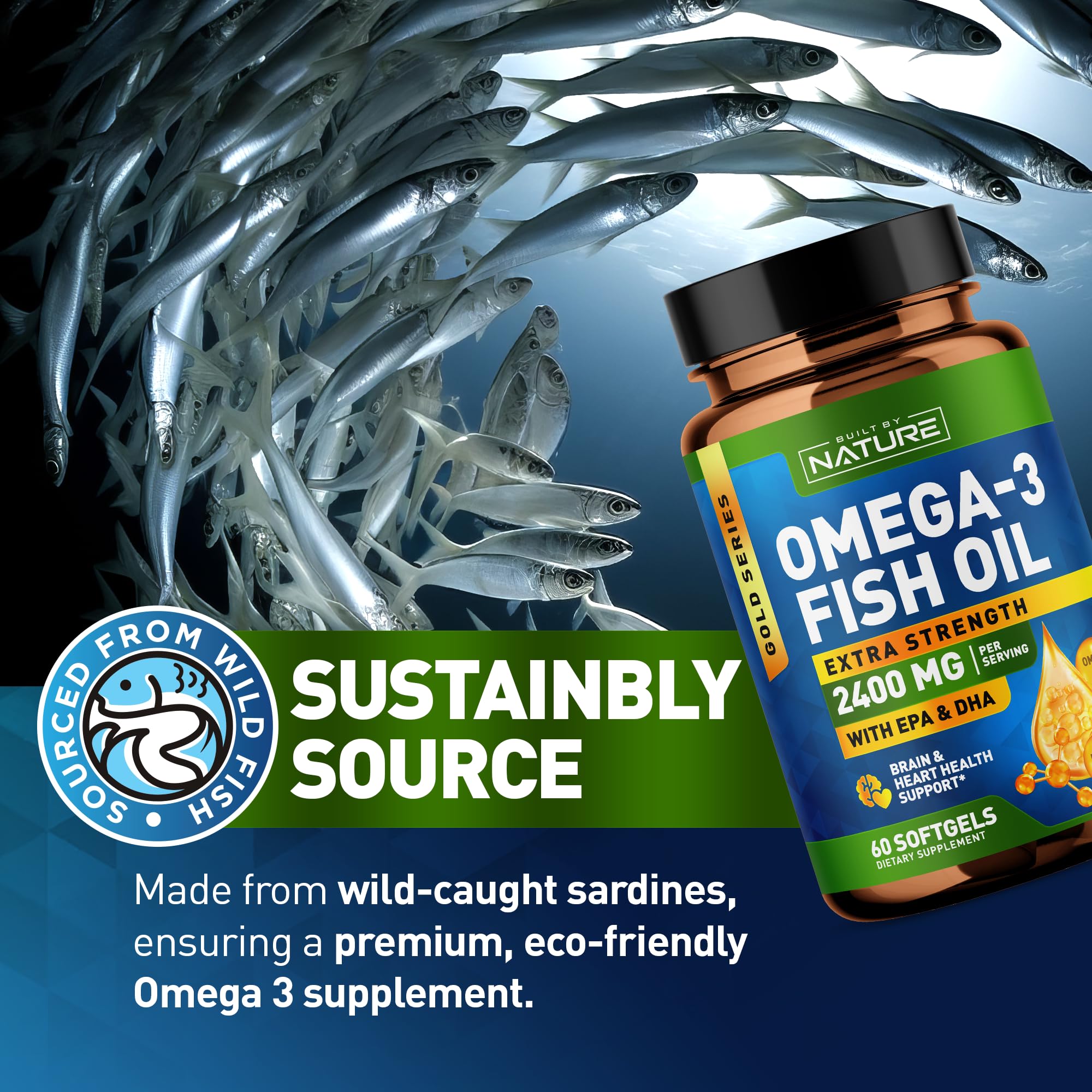 Foto 4 pulgar | Suplemento De Aceite De Pescado Omega 3 Built By Nature 2400 Mg 60 Cápsulas Blandas - Venta Internacional.