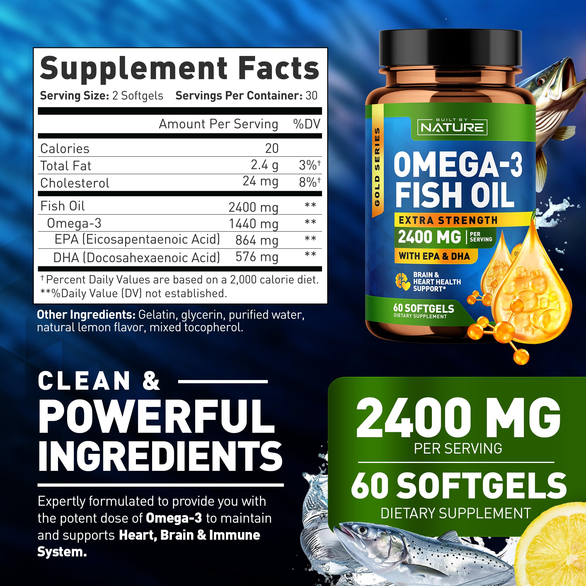 Foto 8 pulgar | Suplemento De Aceite De Pescado Omega 3 Built By Nature 2400 Mg 60 Cápsulas Blandas - Venta Internacional.