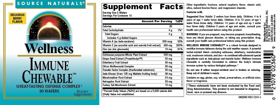 Foto 5 pulgar | Suplemento Source Naturals Wellness Immune Masticable 30 Obleas - Venta Internacional