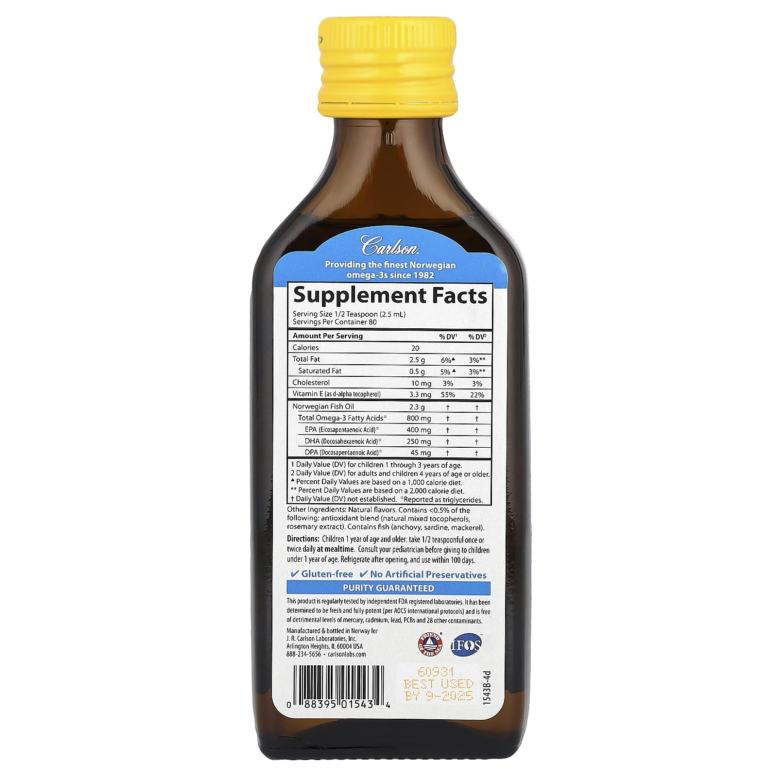 Foto 3 pulgar | Aceite De Pescado Carlson Kid's The Very Finest 200 Ml 800 Mg De Omega-3 - Venta Internacional