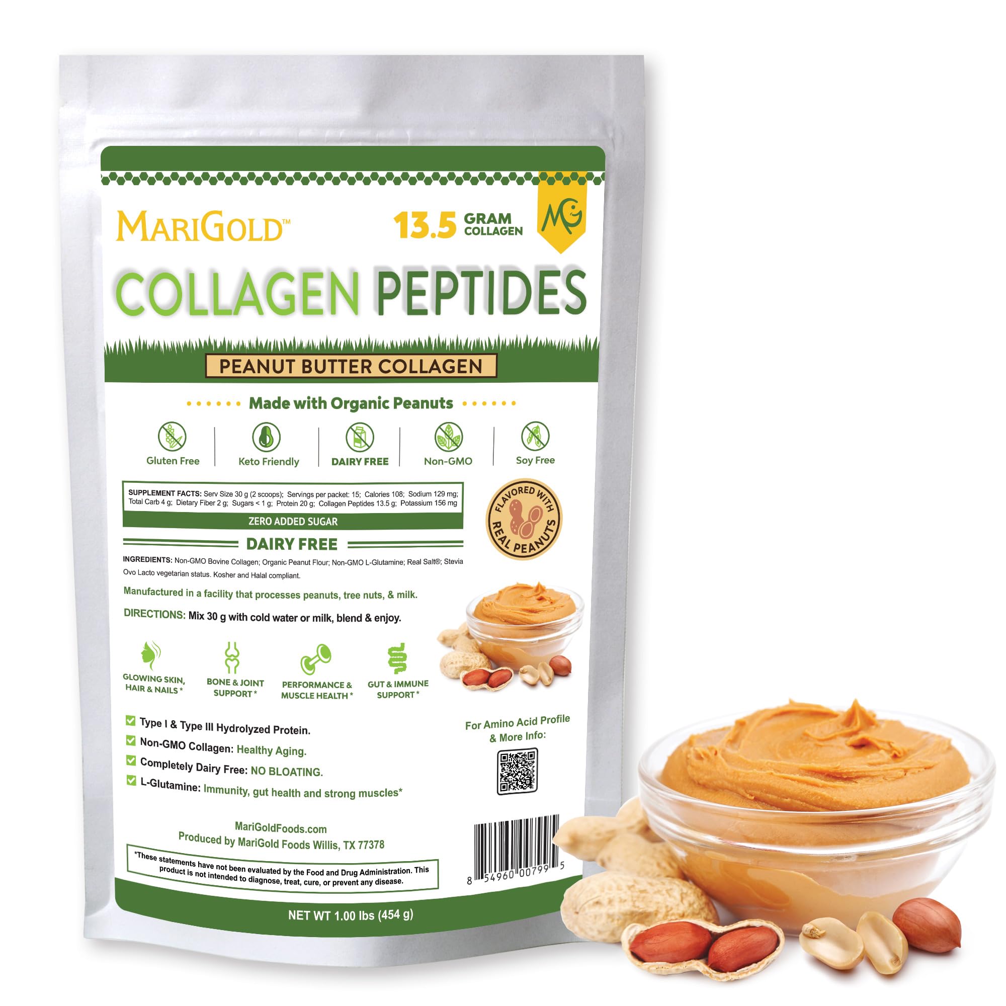 Foto 2 pulgar | Péptidos de Colágeno en Polvo Mantequilla de Maní Caléndula 454 g - Venta Internacional