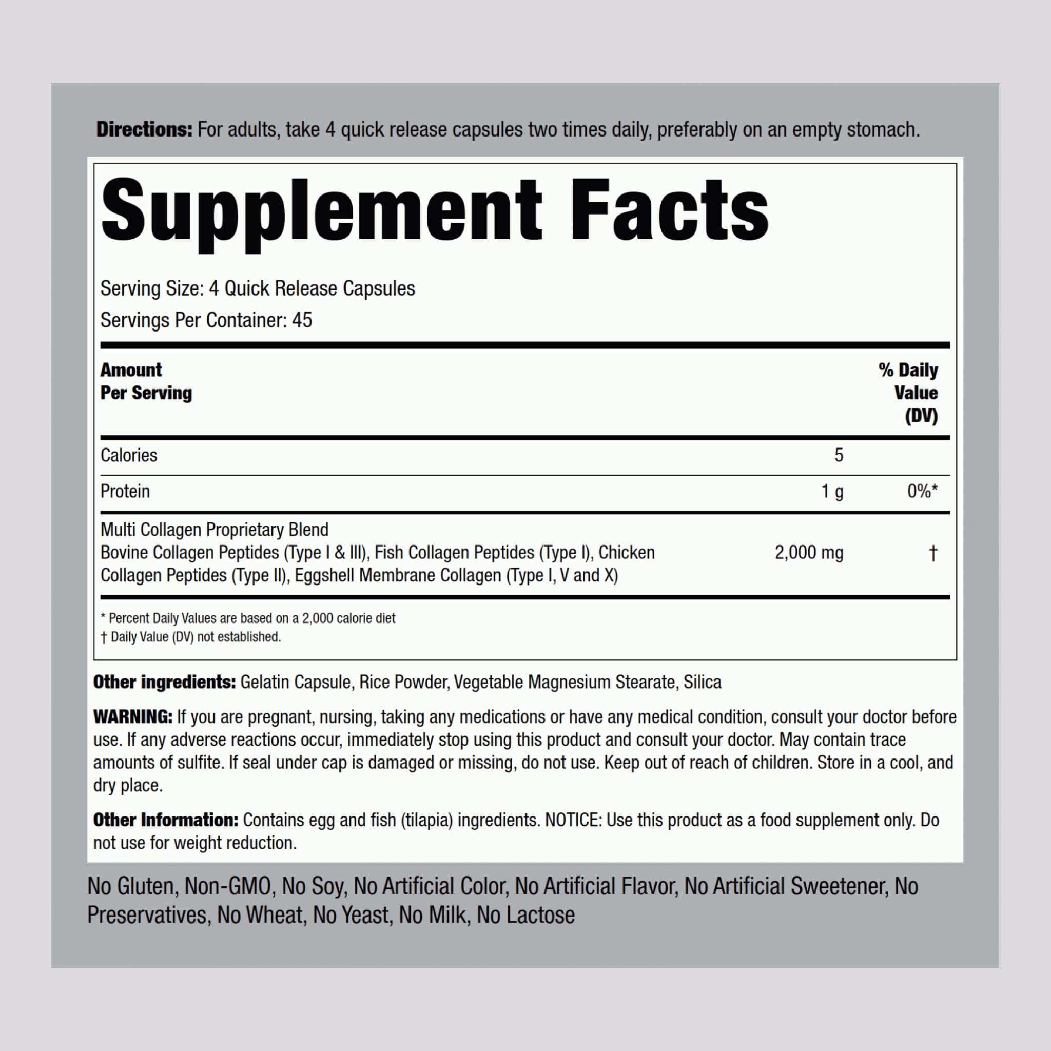 Foto 3 pulgar | Suplemento De Colágeno Piping Rock Multi Collagen Protein 180 Cápsulas - Venta Internacional.