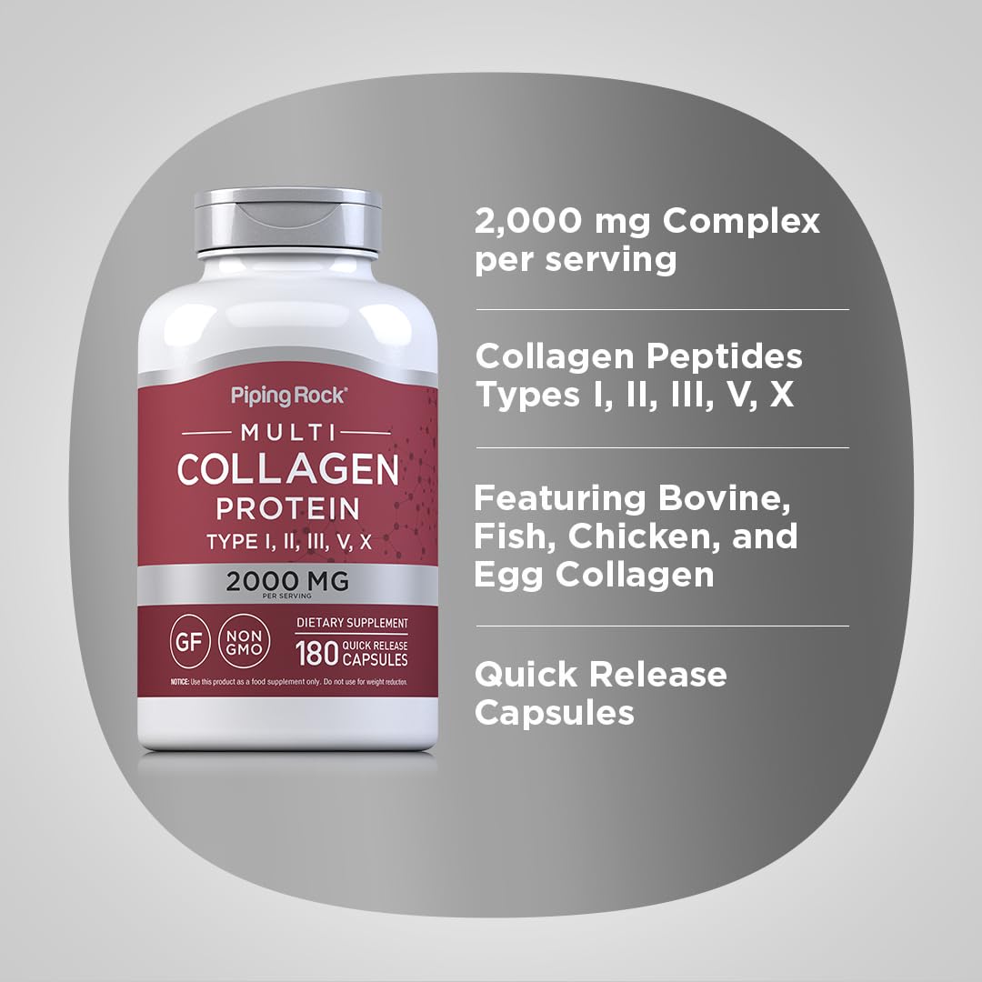 Foto 5 pulgar | Suplemento De Colágeno Piping Rock Multi Collagen Protein 180 Cápsulas - Venta Internacional.