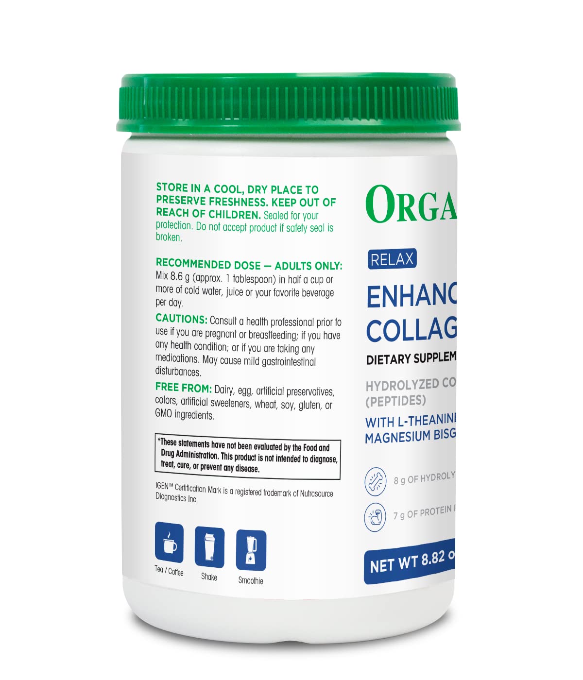 Foto 3 pulgar | Colágeno Organika Enhanced Relax con Magnesio 250 G - Venta Internacional
