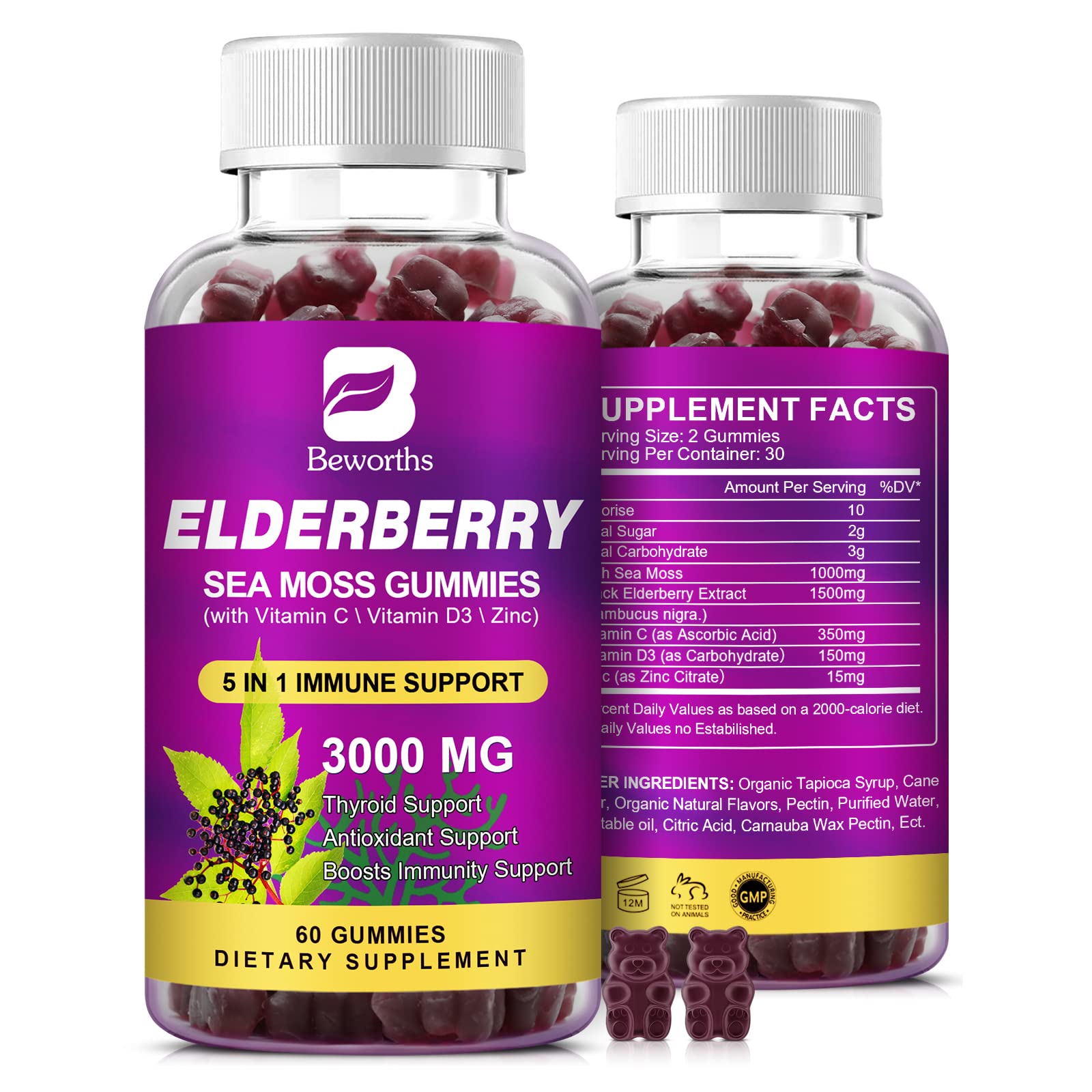 Foto 2 pulgar | Suplemento Gummies B Beworths Saúco Con Musgo Marino de 60 Gomitas- Venta Internacional