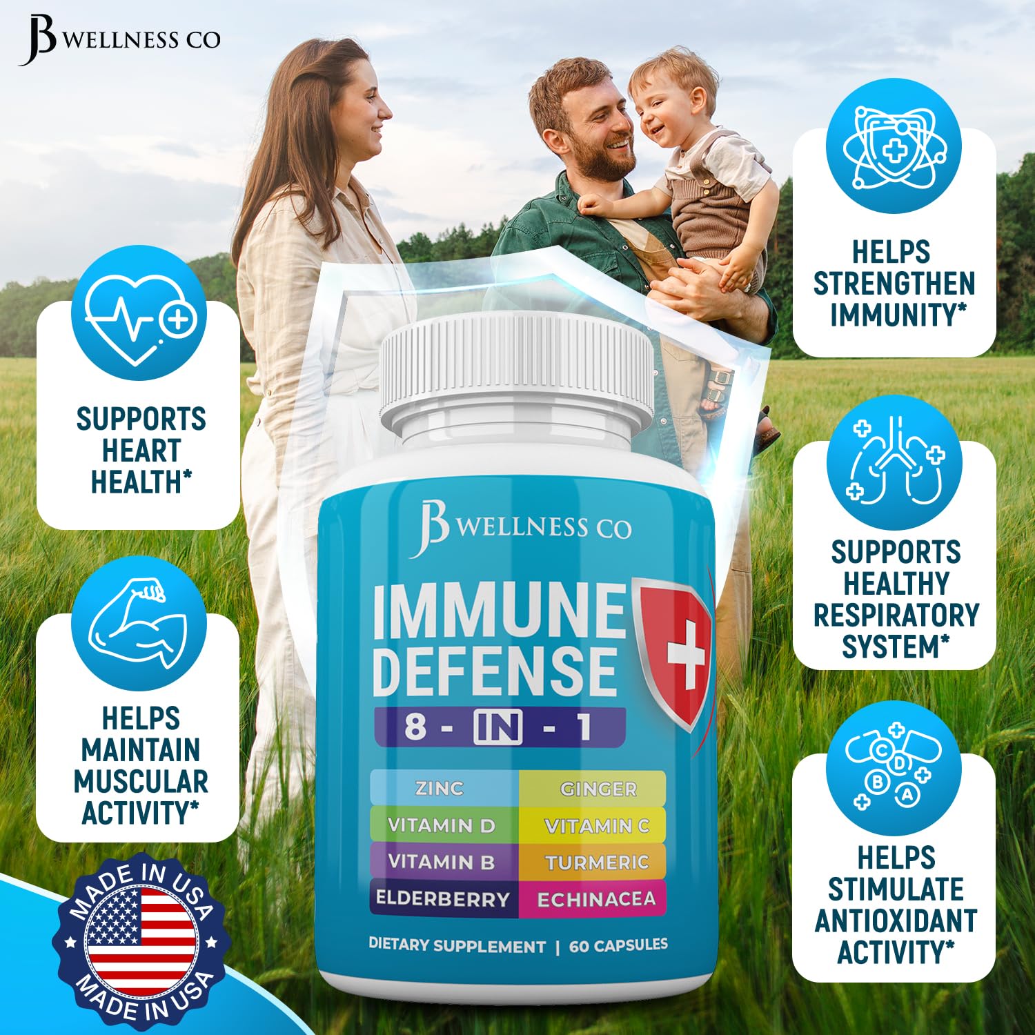 Foto 4 pulgar | Cápsulas De Apoyo Inmunitario Jb Wellness Co 8 En 1 Con Zinc, D3 - Venta Internacional.