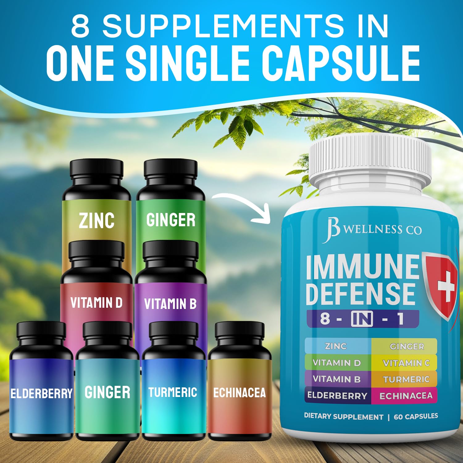 Foto 6 pulgar | Cápsulas De Apoyo Inmunitario Jb Wellness Co 8 En 1 Con Zinc, D3 - Venta Internacional.