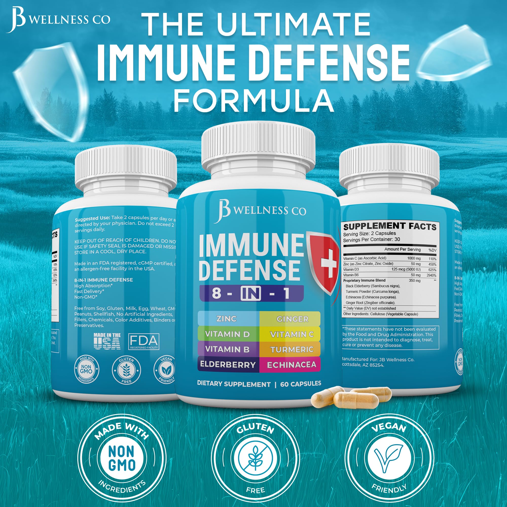 Foto 8 pulgar | Cápsulas De Apoyo Inmunitario Jb Wellness Co 8 En 1 Con Zinc, D3 - Venta Internacional.