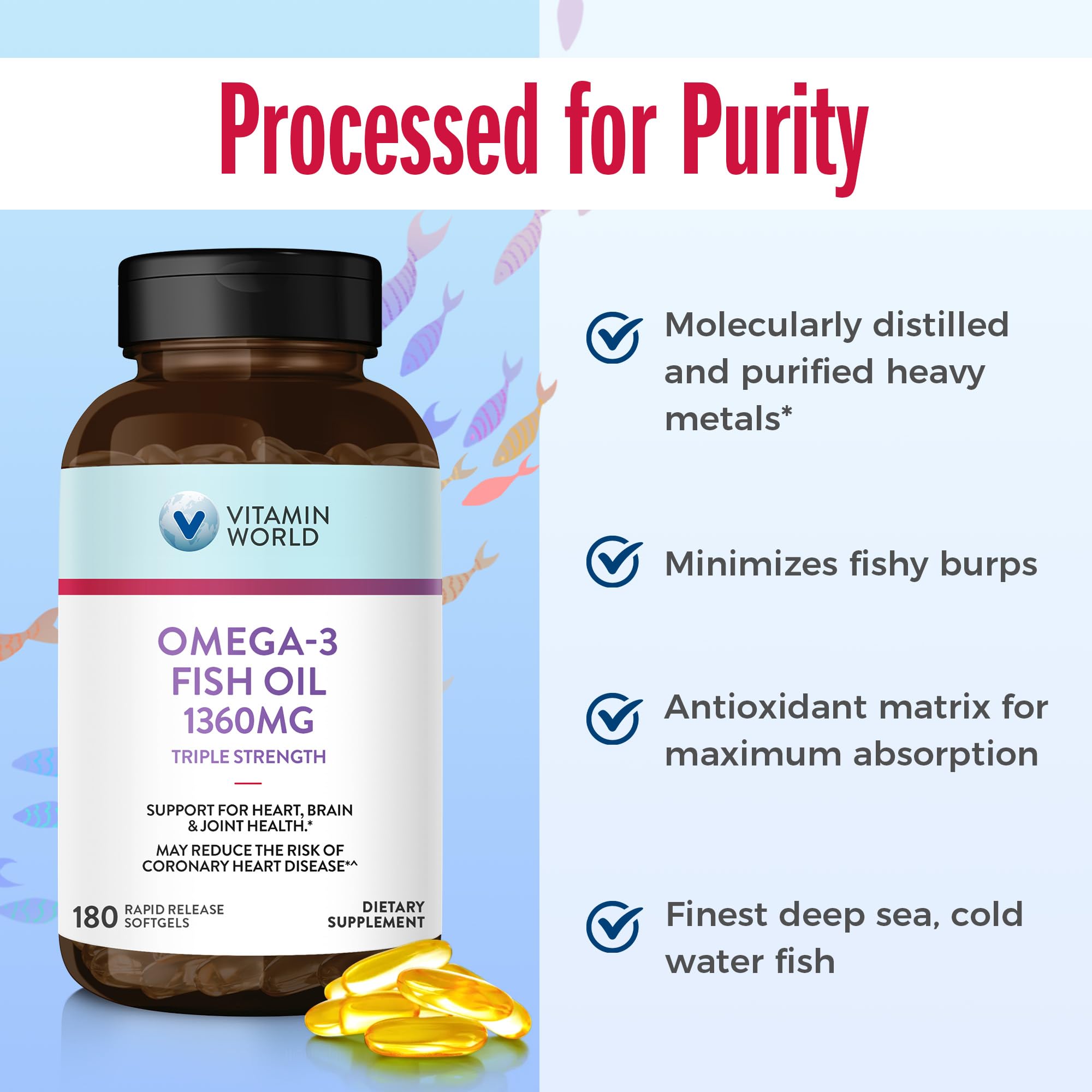 Foto 6 pulgar | Suplemento Aceite de Pescado Omega 3 Triple Potencia Vitamin World - Venta Internacional