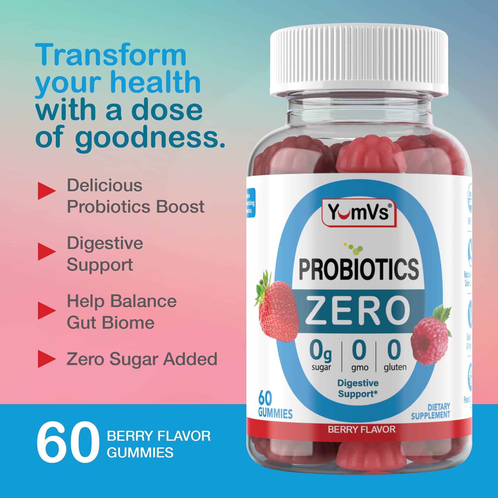 Foto 3 pulgar | Gomitas Probióticas Yum-v's Zero Sugar Digestive Health 60 Piezas - Venta Internacional