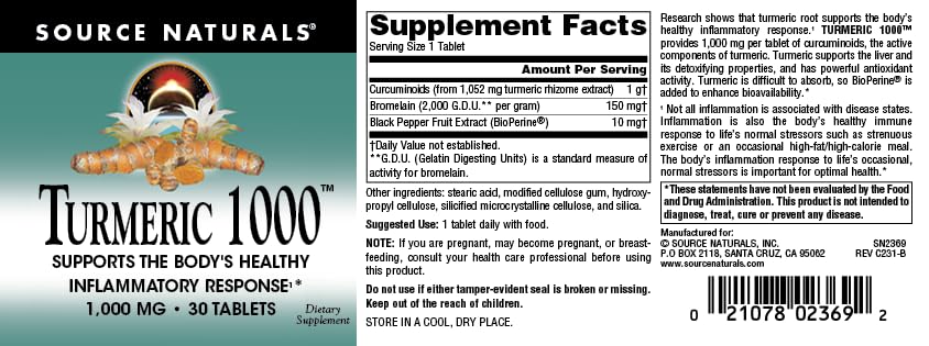 Foto 5 pulgar | Source Naturals Turmeric 1000 Supports The Body’s Healthy Inflammatory Response 1000 mg 30 Tablets - Venta Internacion