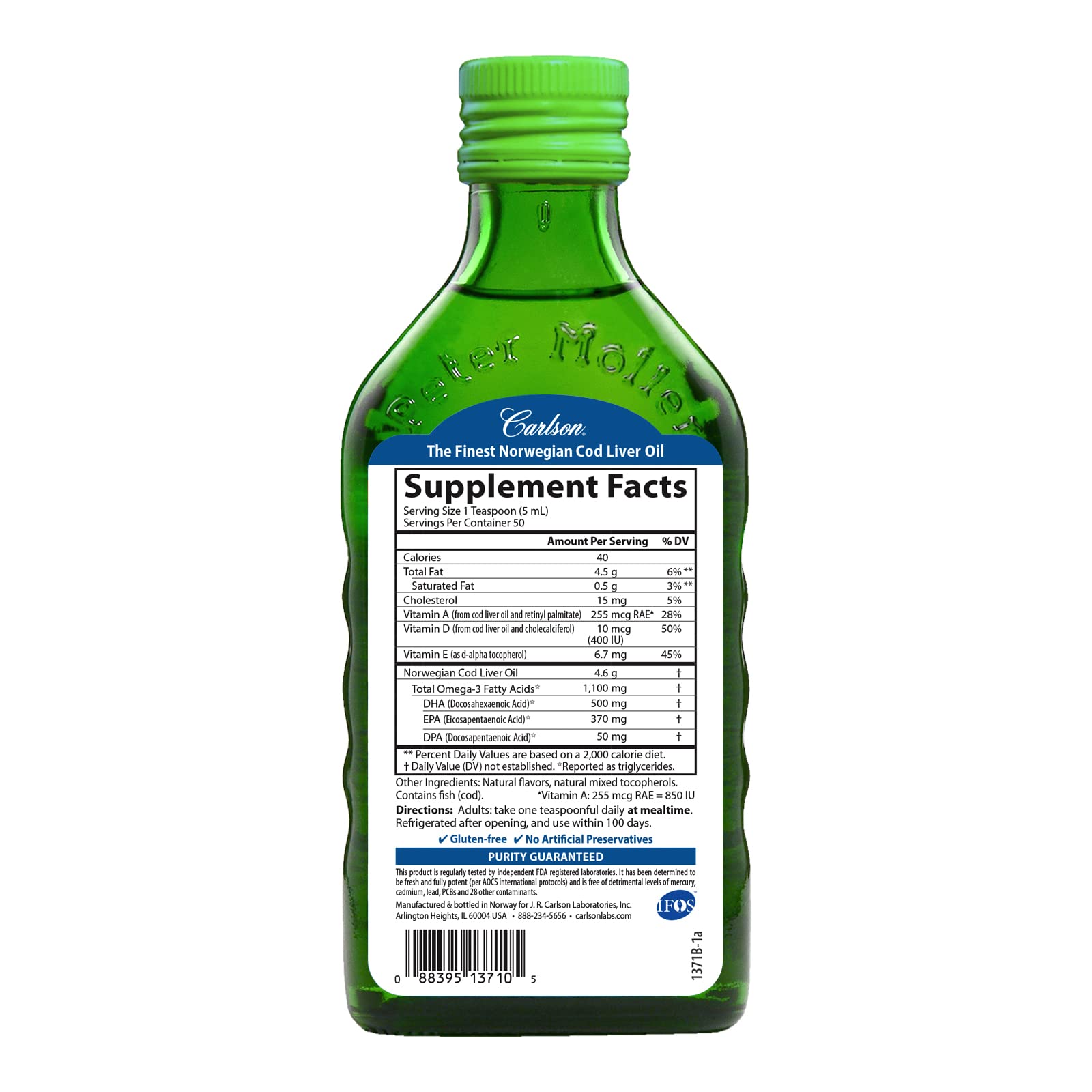 Foto 3 pulgar | Suplemento De Aceite De Hígado De Bacalao Carlson 250 Ml Con 1100 Mg De Omega-3 - Venta Internacional