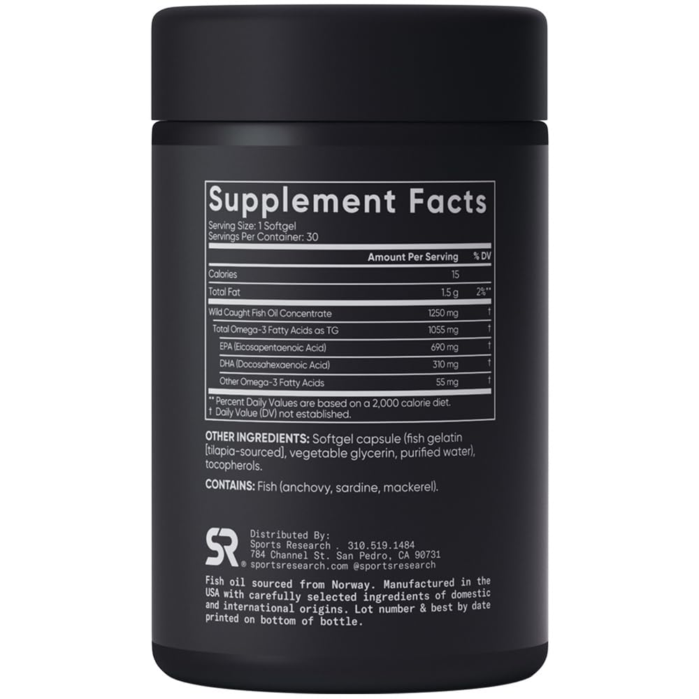 Foto 3 pulgar | Aceite de Pescado Omega-3 Supplement Sports Research 30 Cápsulas Blandas - Venta Internacional