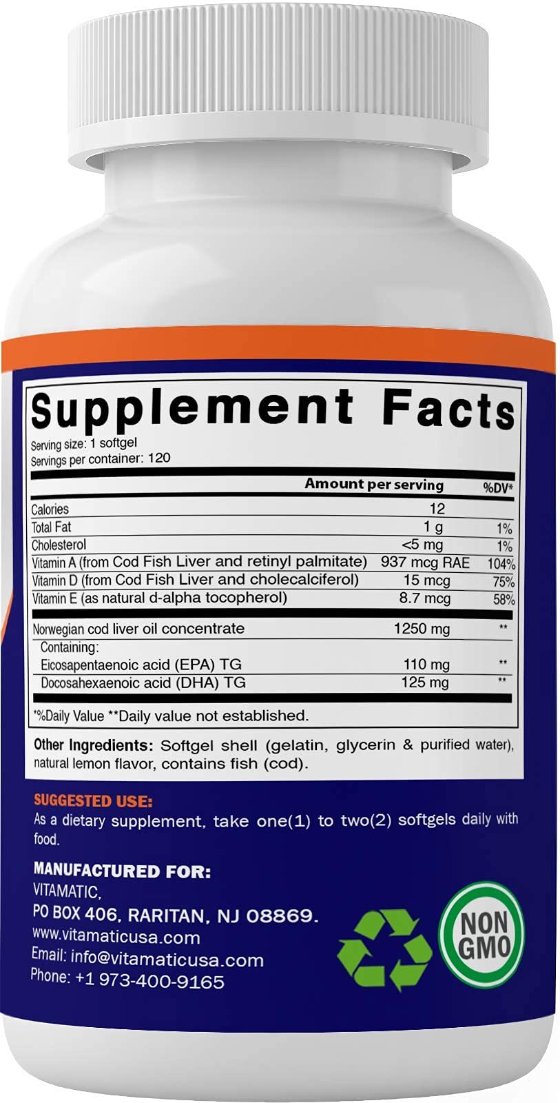 Foto 6 pulgar | Suplemento Vitamático de Aceite de Hígado de Bacalao Noruego 1250 mg 120 Cápsulas - Venta Internacional