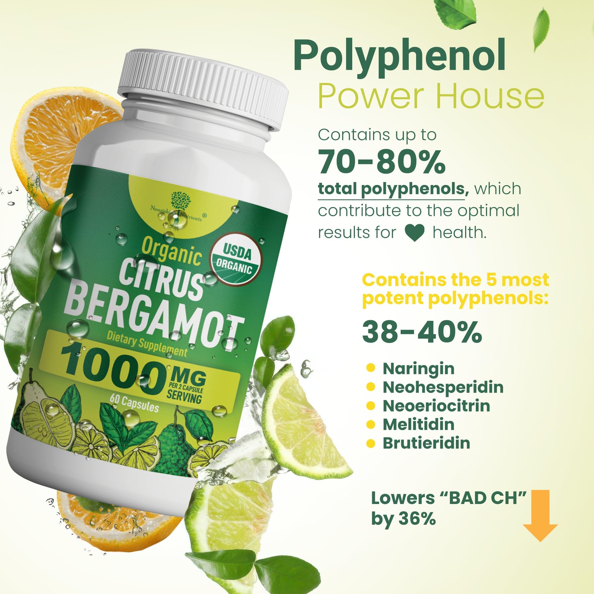 Foto 6 pulgar | Suplemento de Nutrientes Nutritivos Bergamota Cítrica Orgánica 1000 Mg - Venta Internacional