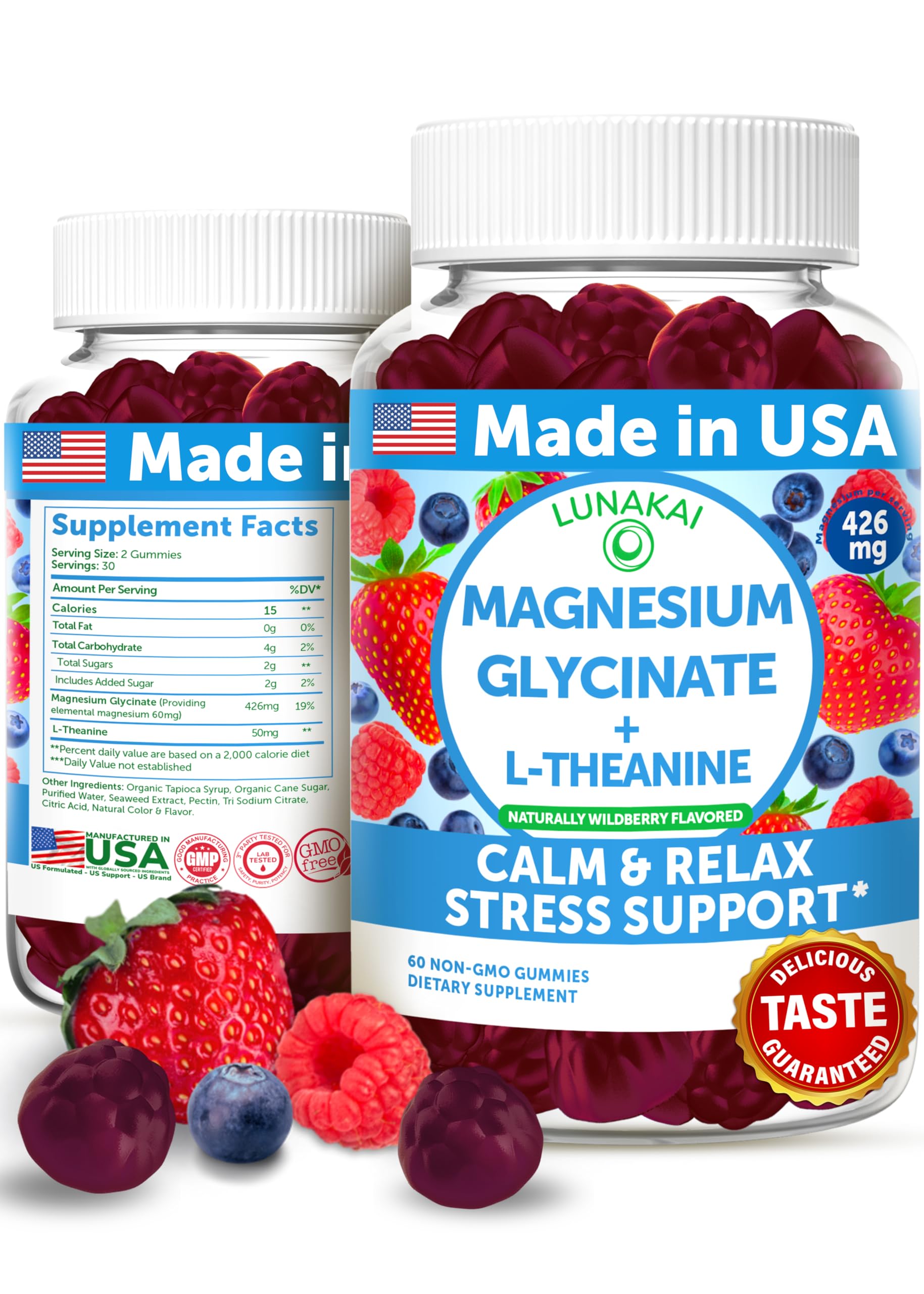 Gomitas de Glicinato de Magnesio Lunakai 426 mg con L-Teanina 1 Frasco de 60 Gomitas - Venta Internacional