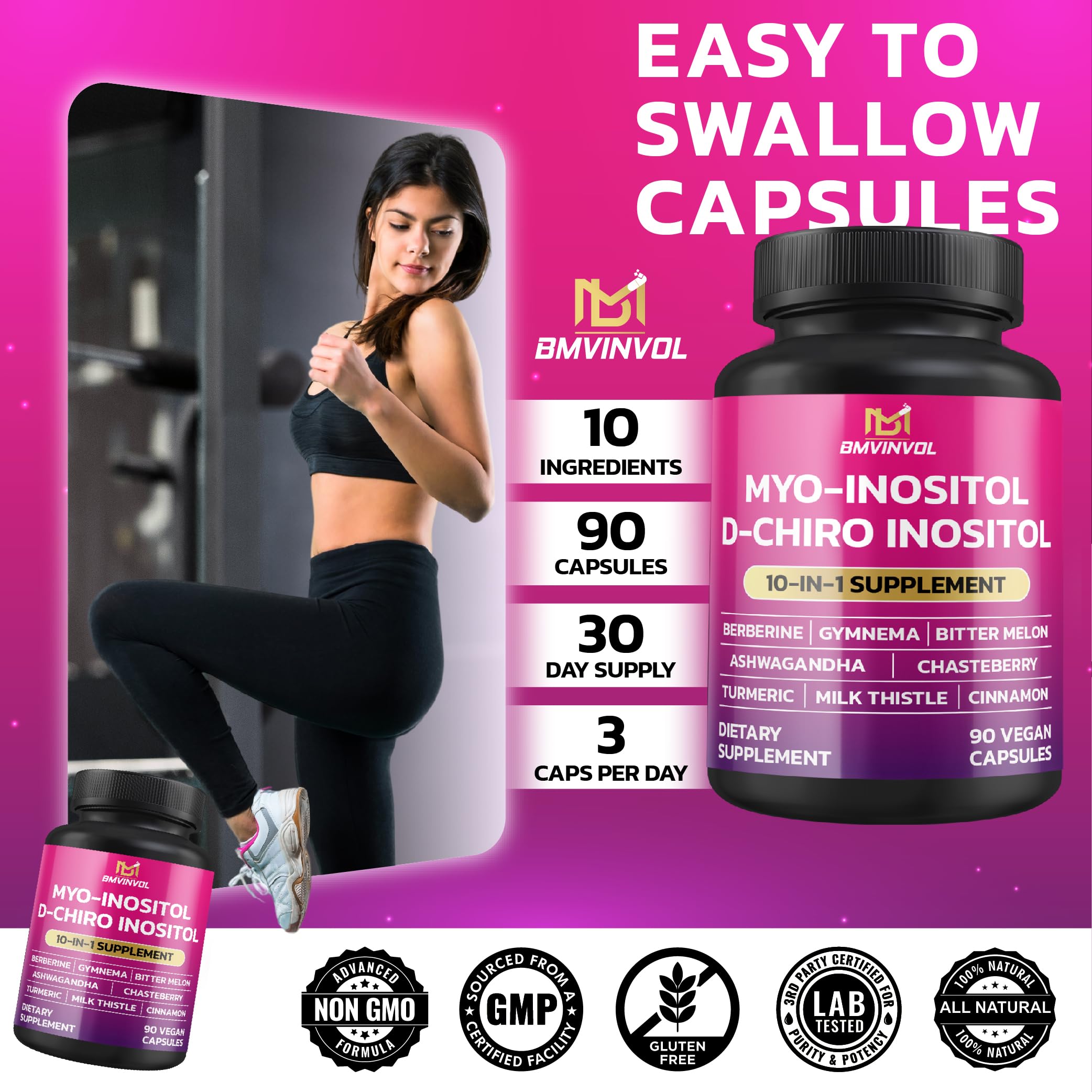 Foto 6 pulgar | Suplemento Bmvinvol Inositol Mio-inositol D-chiro Inositol 90 Cápsulas - Venta Internacional