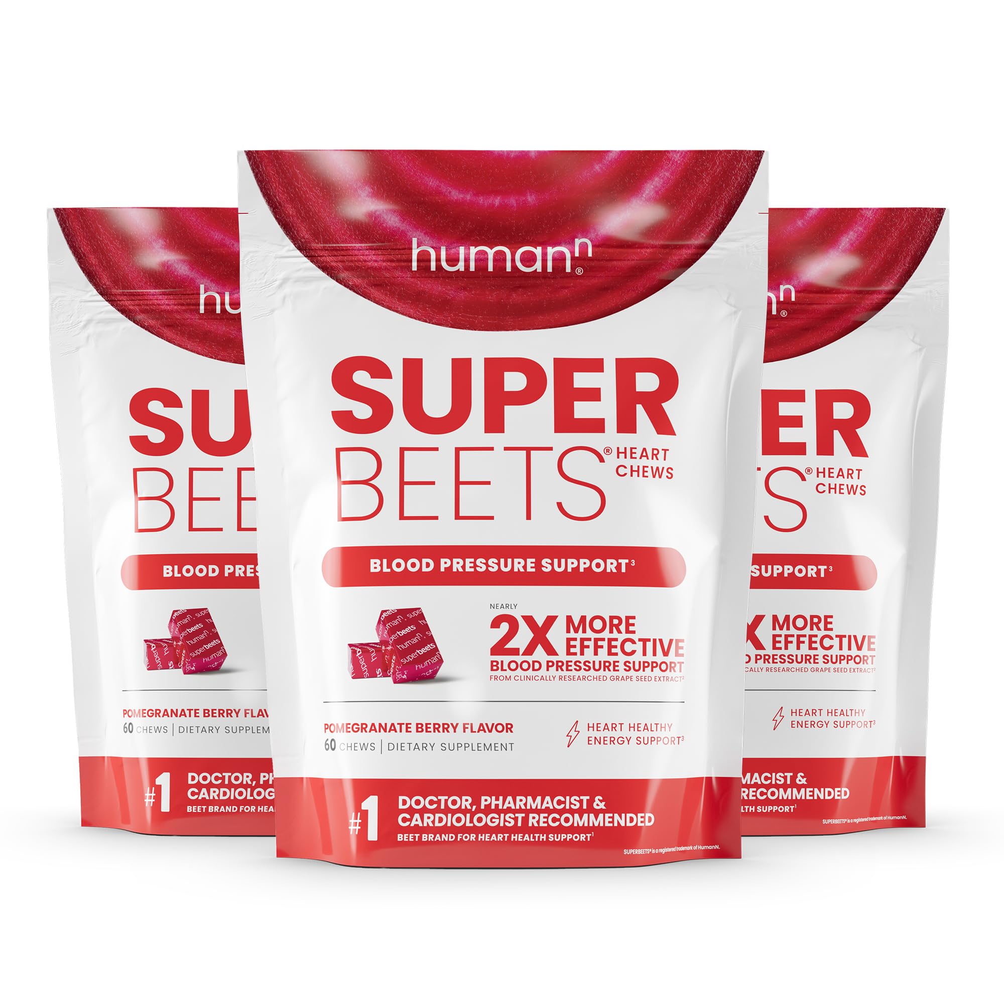 Suplementos HumanN Superbeets Heart Chews 3 Bolsas con 60 Masticables C/U - Venta Internacional