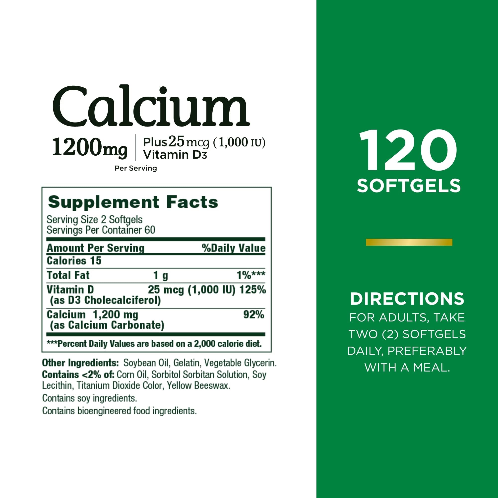 Foto 2 | Suplemento Nature's Bounty De Carbonato De Calcio Y Vitamina D 1200 Mg/1000 Ui - Venta Internacional.