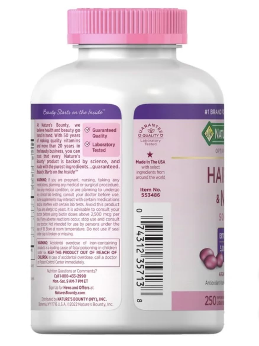 Foto 3 pulgar | Complementa 250 Cápsulas Blandas Para Cabello, Piel Y Uñas De Nature's Bounty - Venta Internacional.