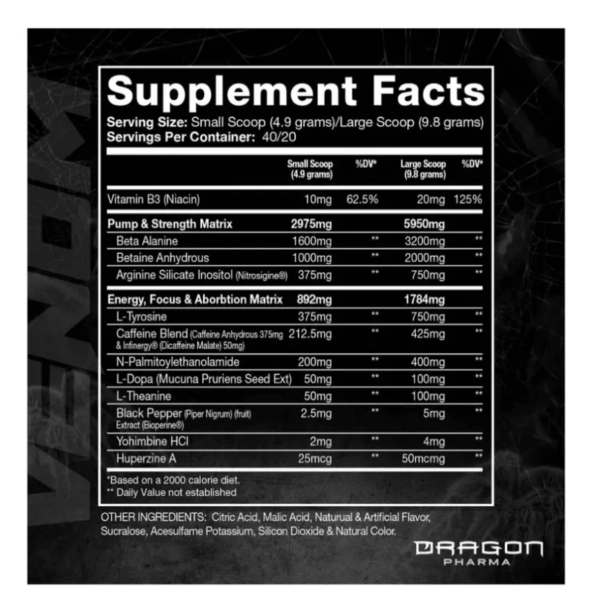 Foto 3 pulgar | Suplemento Pre entreno Dragon Venom Pre Entrerno 40 Servings Tfp