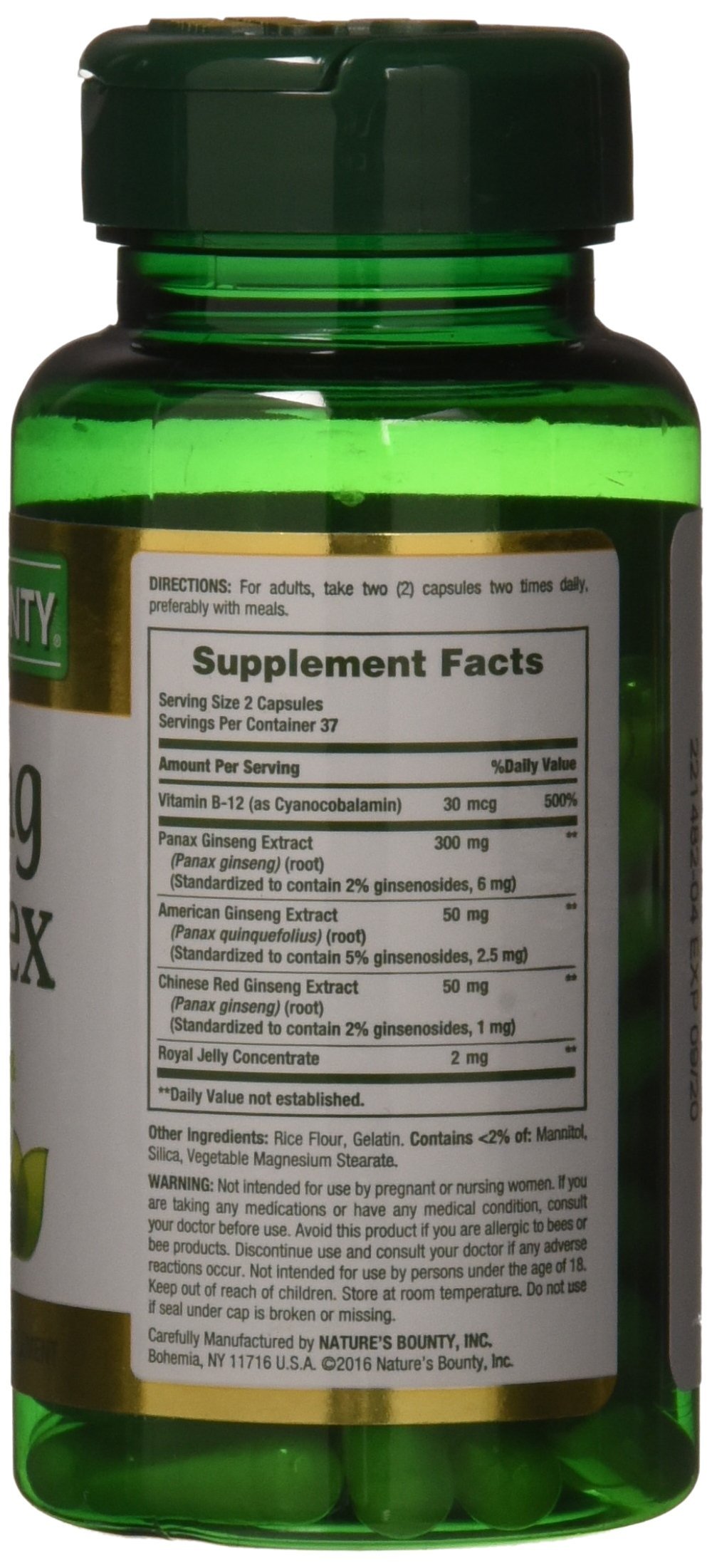 Foto 4 pulgar | Suplemento Nature's Bounty Ginseng Complex con Jalea Real 75 Cápsulas - Venta Internacional
