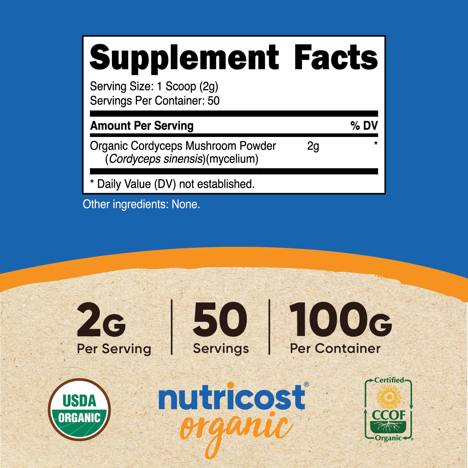 Foto 3 pulgar | Polvo De Cordyceps Nutricost, 100 G, Orgánico, Sin Transgénicos, Sin Gluten - Venta Internacional.