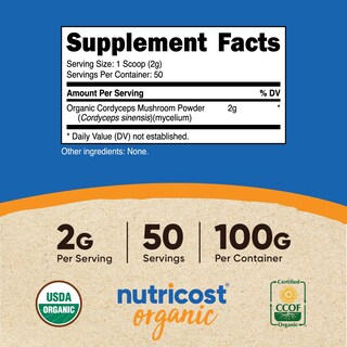 Foto 2 | Polvo De Cordyceps Nutricost, 100 G, Orgánico, Sin Transgénicos, Sin Gluten - Venta Internacional.