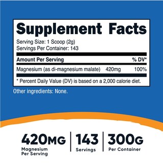 Foto 2 | Suplemento Nutricost Malato De Magnesio En Polvo 300 G 420 Mg - Venta Internacional.