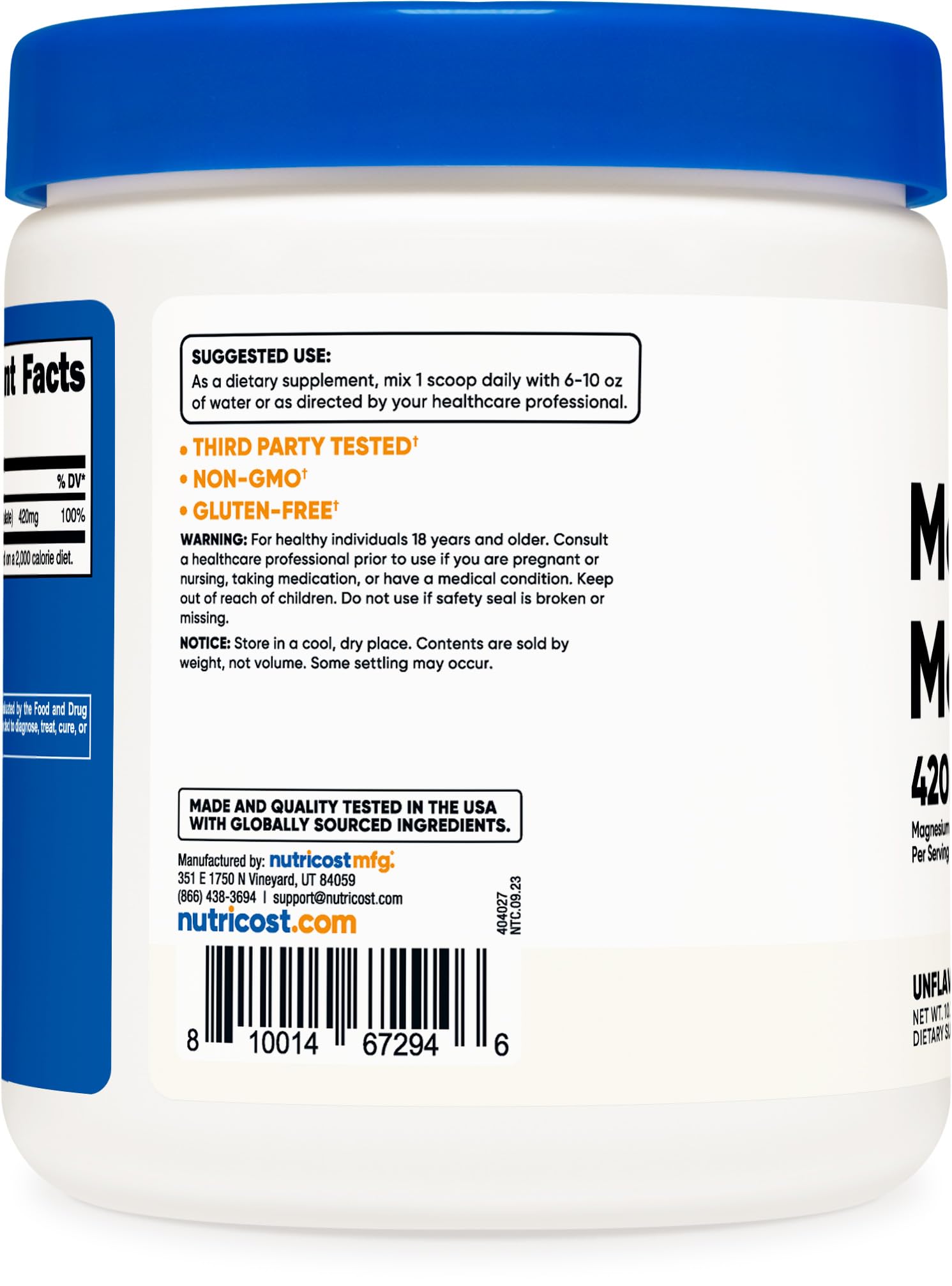 Foto 5 pulgar | Suplemento Nutricost Malato De Magnesio En Polvo 300 G 420 Mg - Venta Internacional.