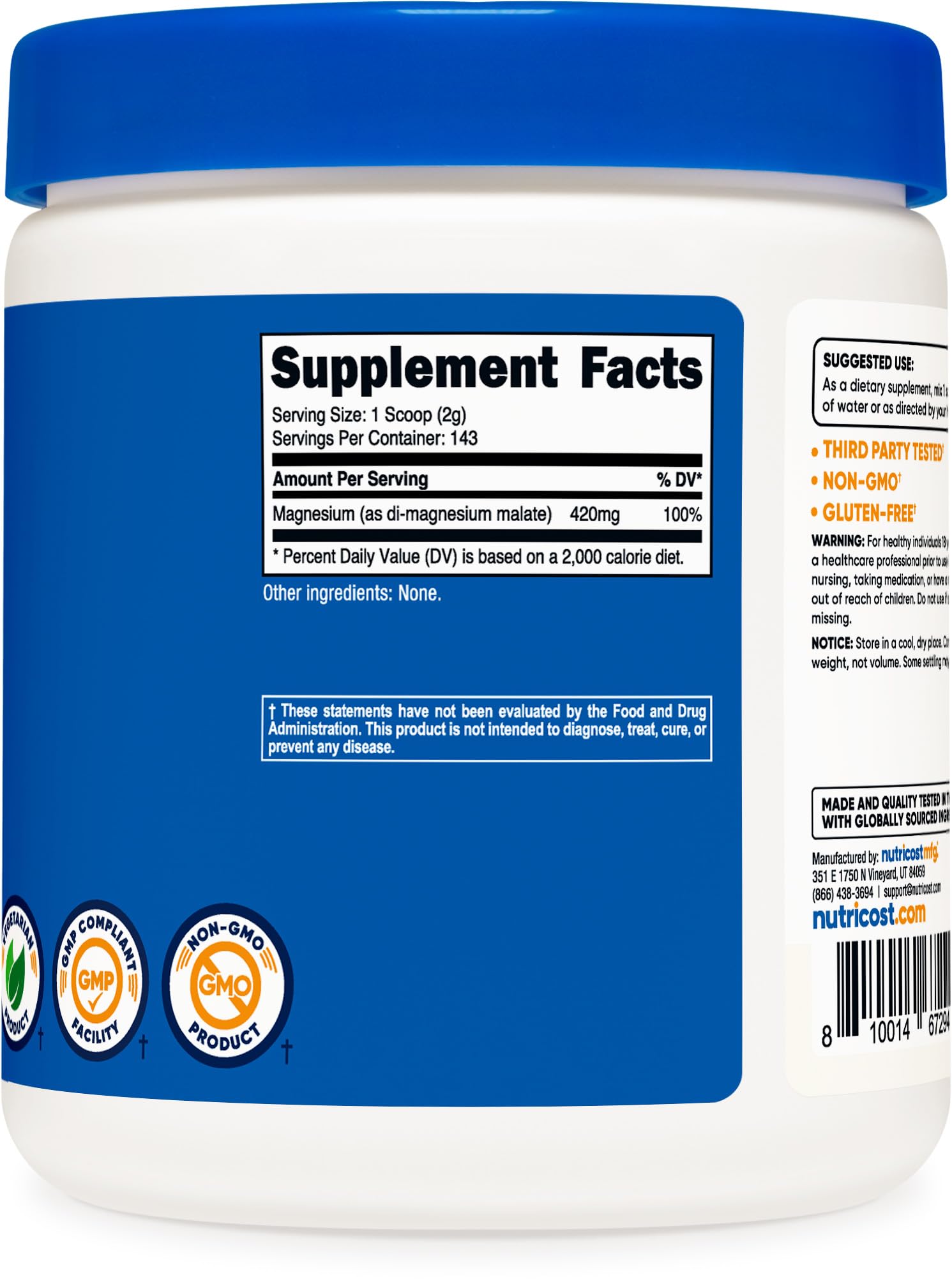 Foto 6 pulgar | Suplemento Nutricost Malato De Magnesio En Polvo 300 G 420 Mg - Venta Internacional.