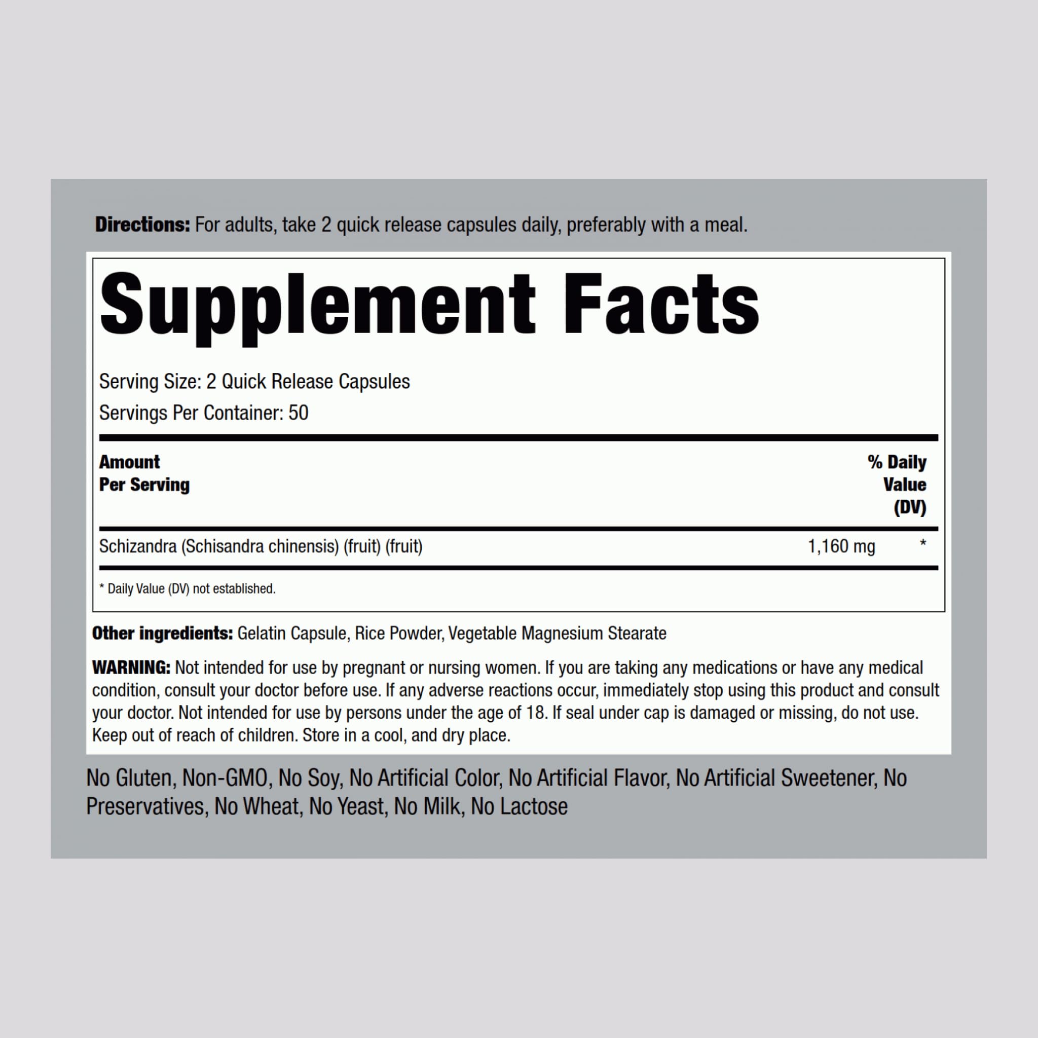 Foto 3 pulgar | Suplemento Piping Rock Schizandra Berry Fruit 1160 Mg 100 Cápsulas - Venta Internacional.