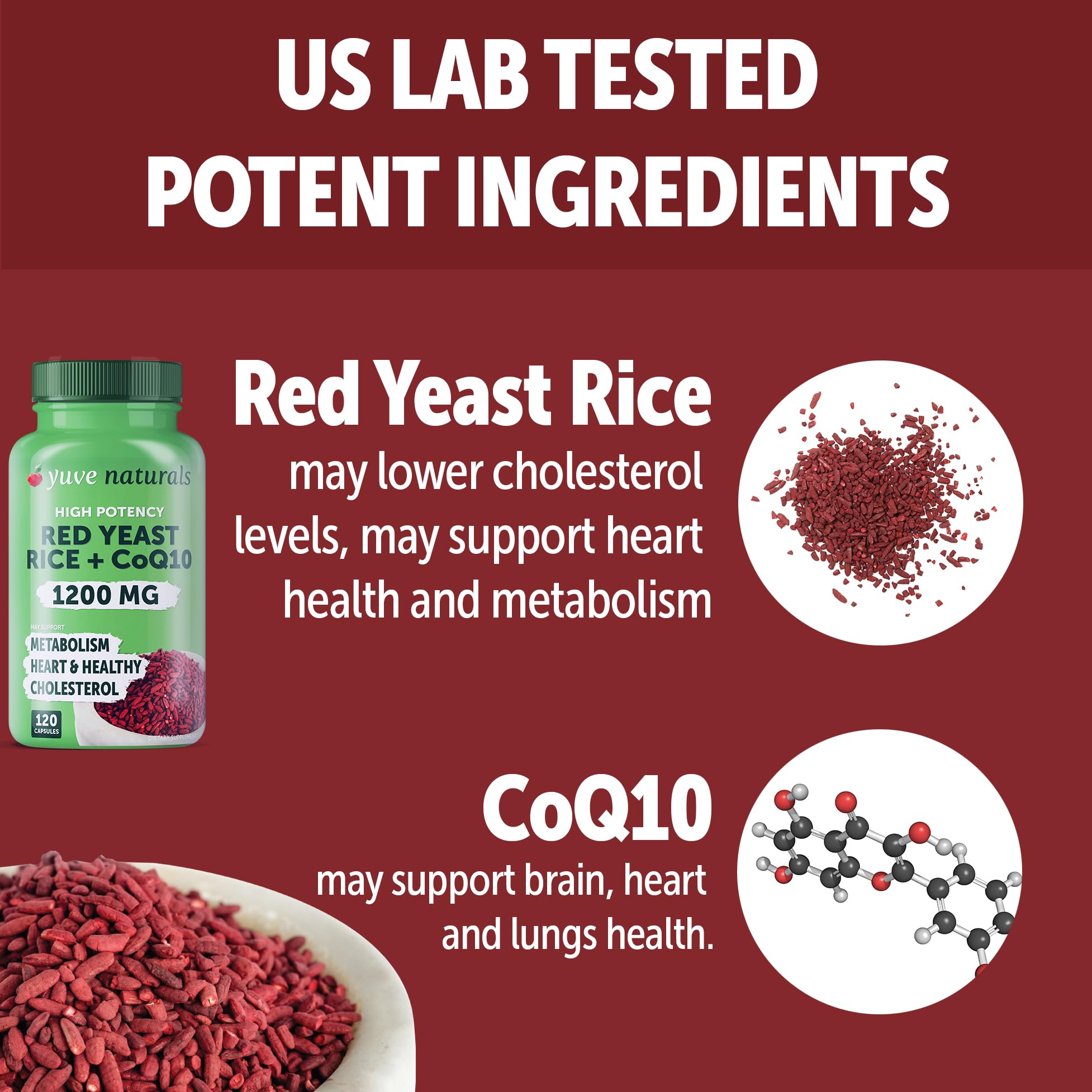 Foto 3 pulgar | Suplemento Yuve De Arroz De Levadura Roja En Cápsulas De 1200 Mg Con Coq10 De 120 Unidades - Venta Internacional