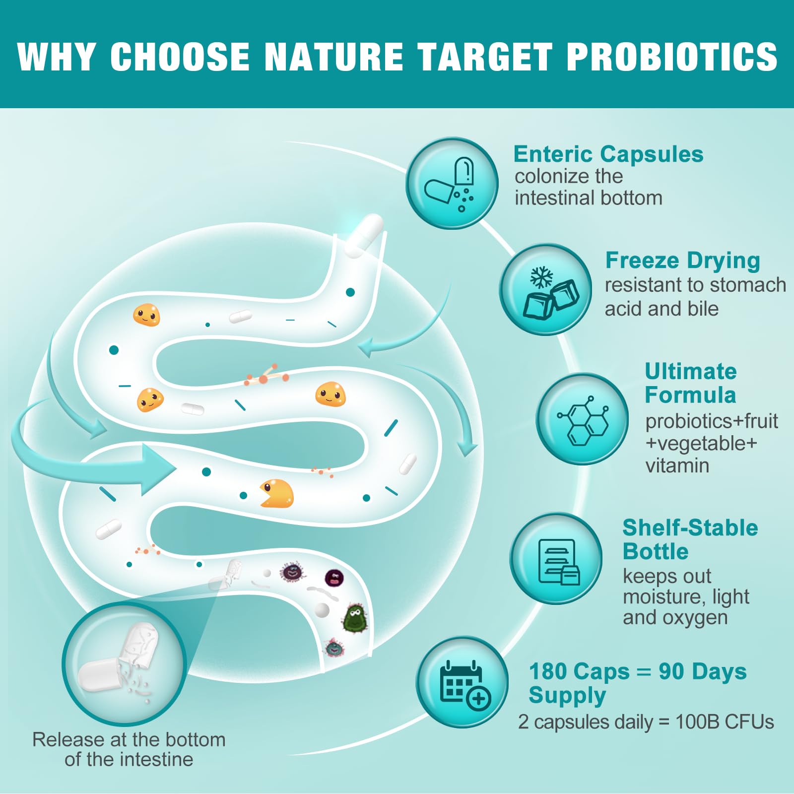 Foto 3 pulgar | Probiotics Nature Target 100 Mil Millones De Cfu Para Mujeres Y Hombres, 180 Cápsulas - Venta Internacional.